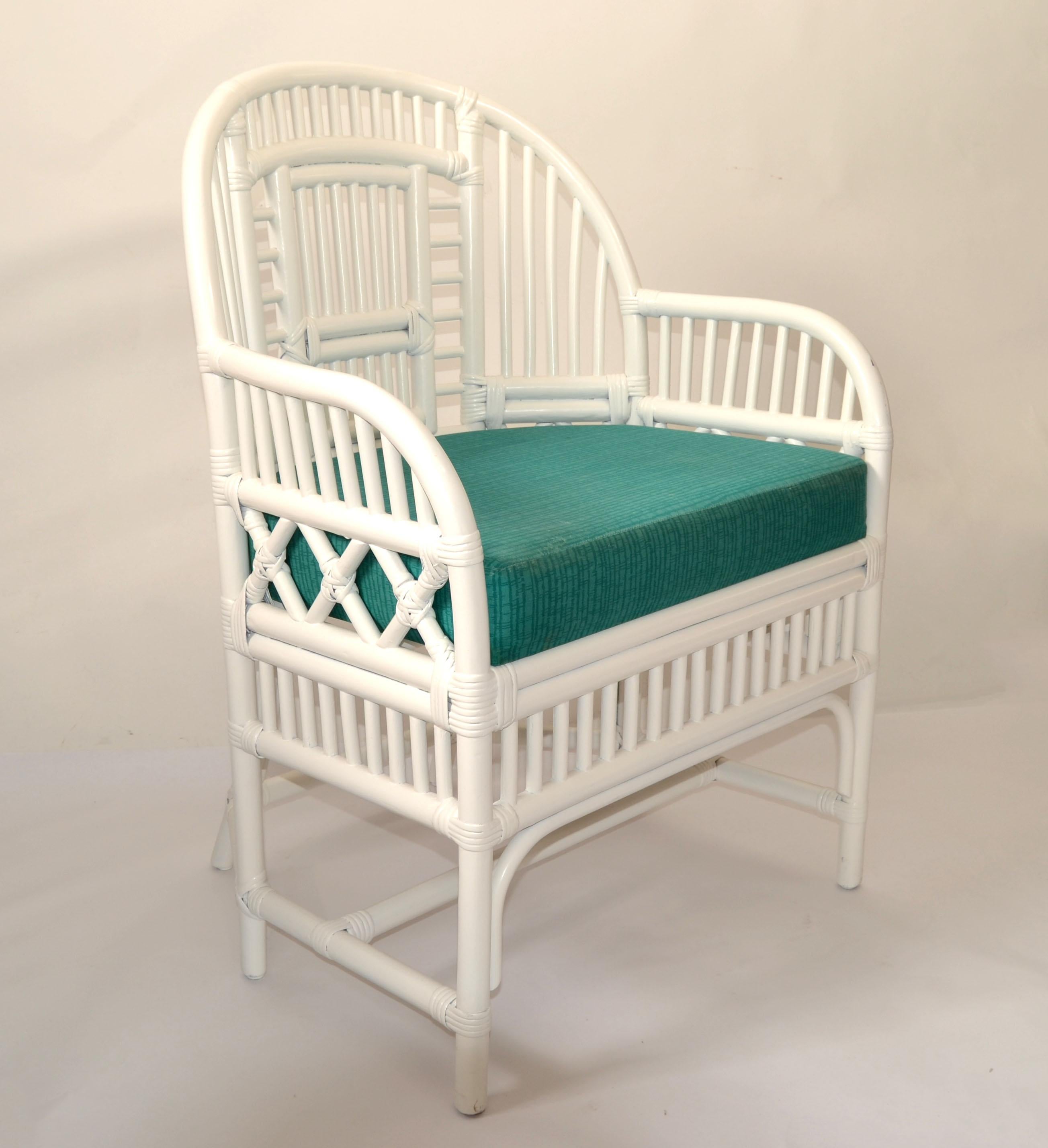 Philippine 1970 Vintage Brighton Chinoiserie Rattan White Bamboo Caning Split Reed Armchair For Sale