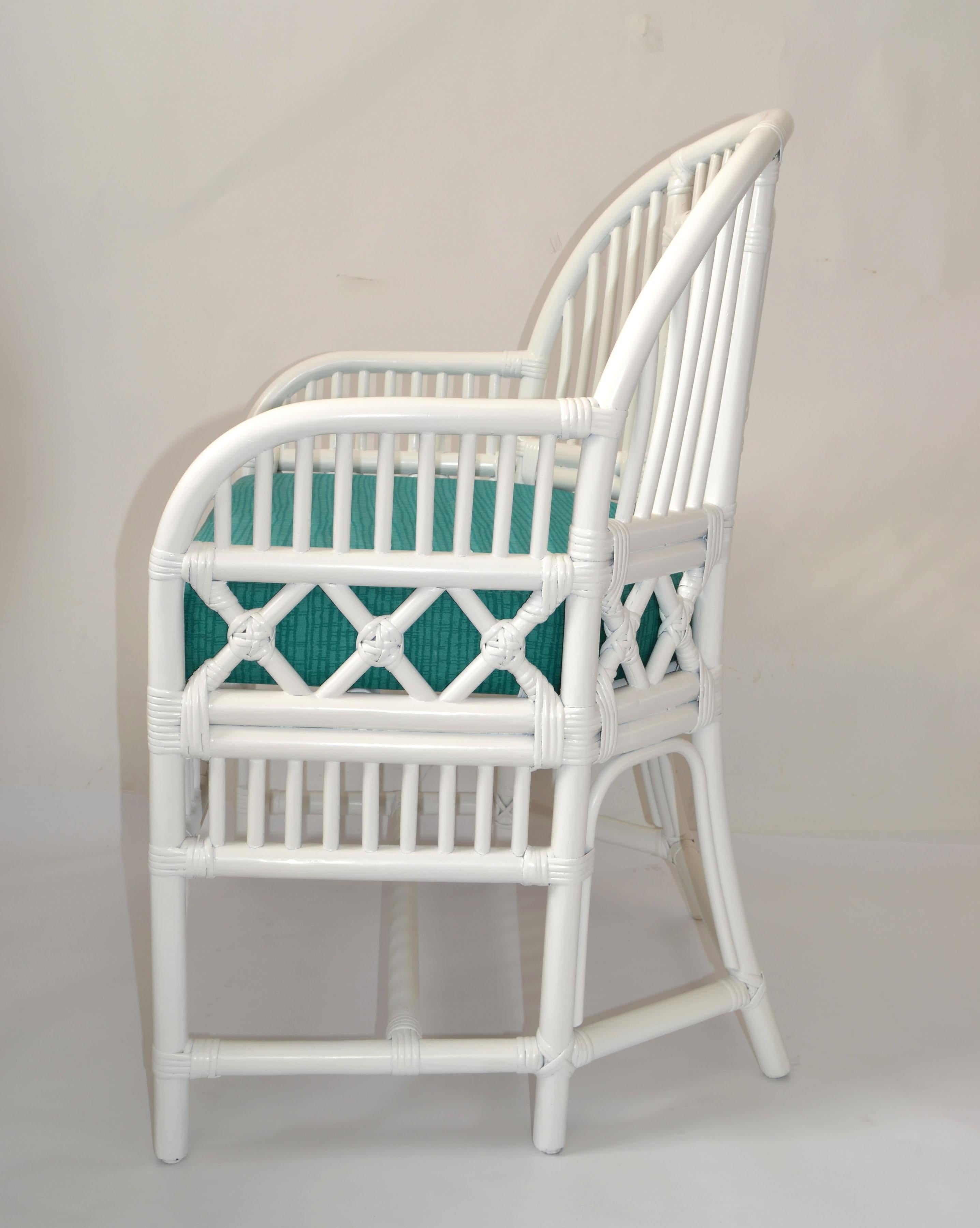 1970 Vintage Brighton Chinoiserie Rattan White Bamboo Caning Split Reed Armchair In Good Condition For Sale In Miami, FL