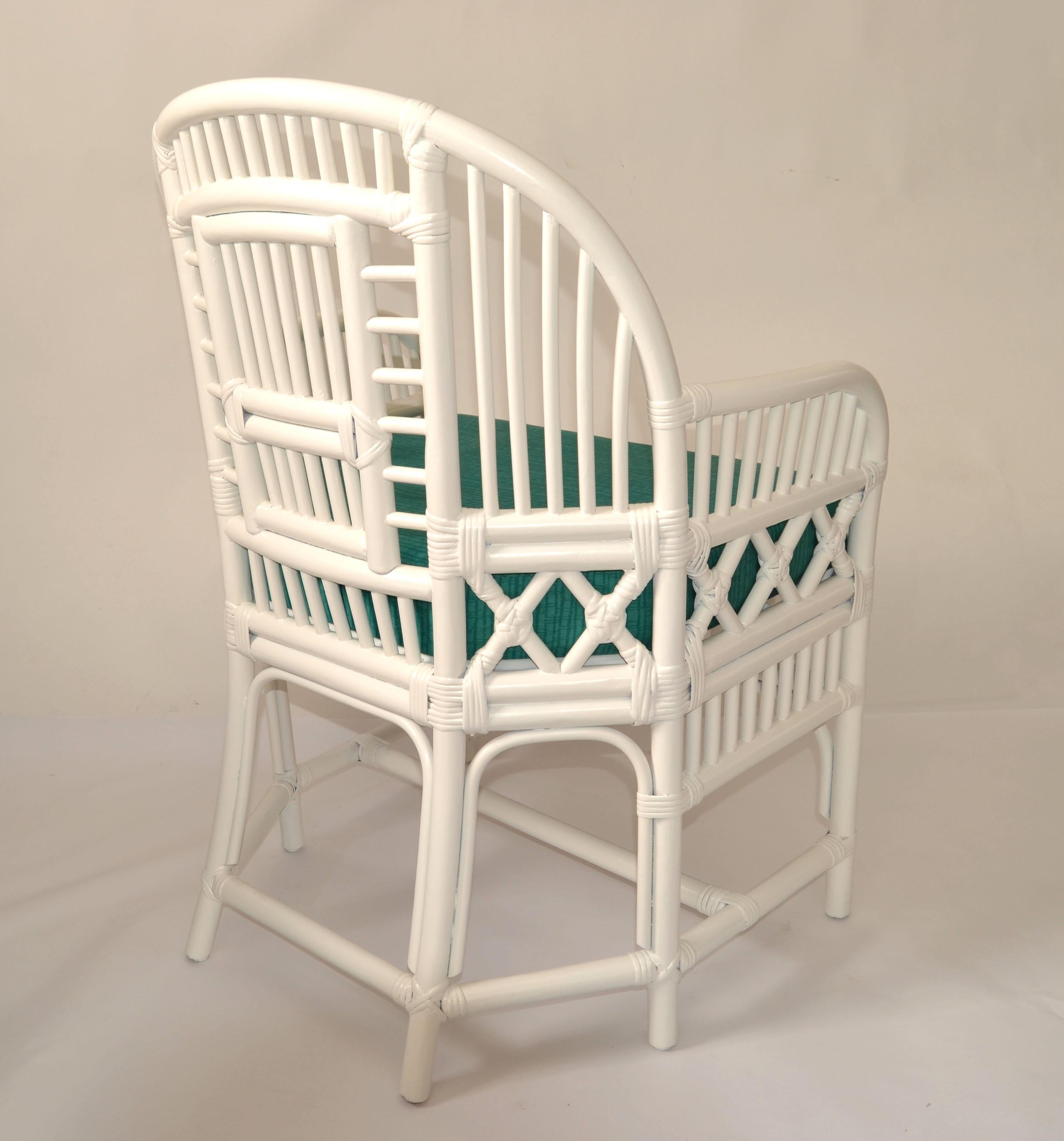 1970 Vintage Brighton Chinoiserie Rattan White Bamboo Caning Split Reed Armchair For Sale 2