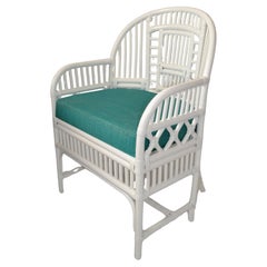 1970 Retro Brighton Chinoiserie Rattan White Bamboo Caning Split Reed Armchair