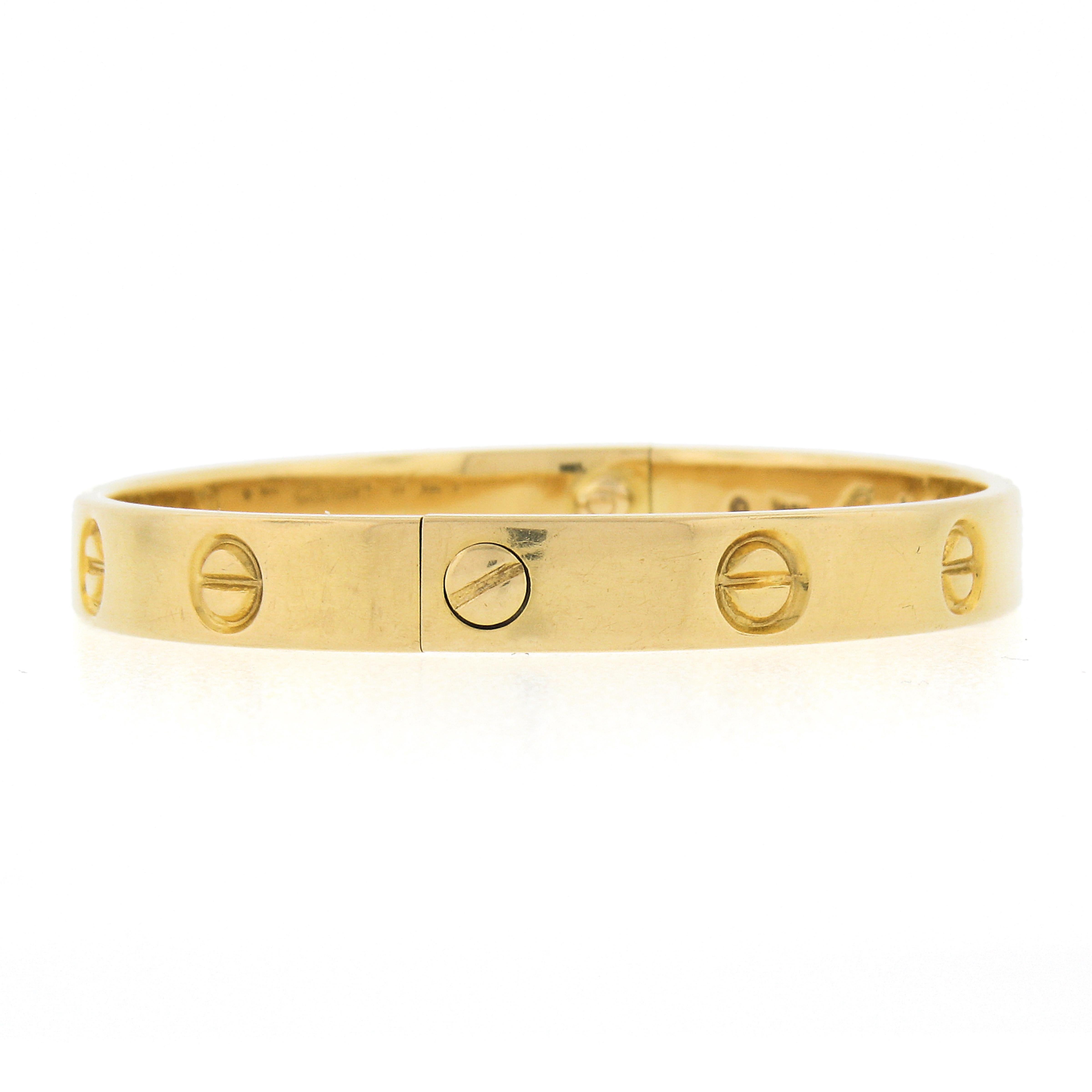 Women's or Men's 1970 Vintage Cartier Aldo Cipullo Love Bangle Bracelet in 18k Yellow Gold