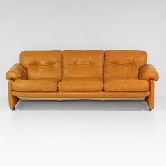1970 Vintage Coronado Brown Leather Large Sofa by Tobia Scarpa for C&B Italia