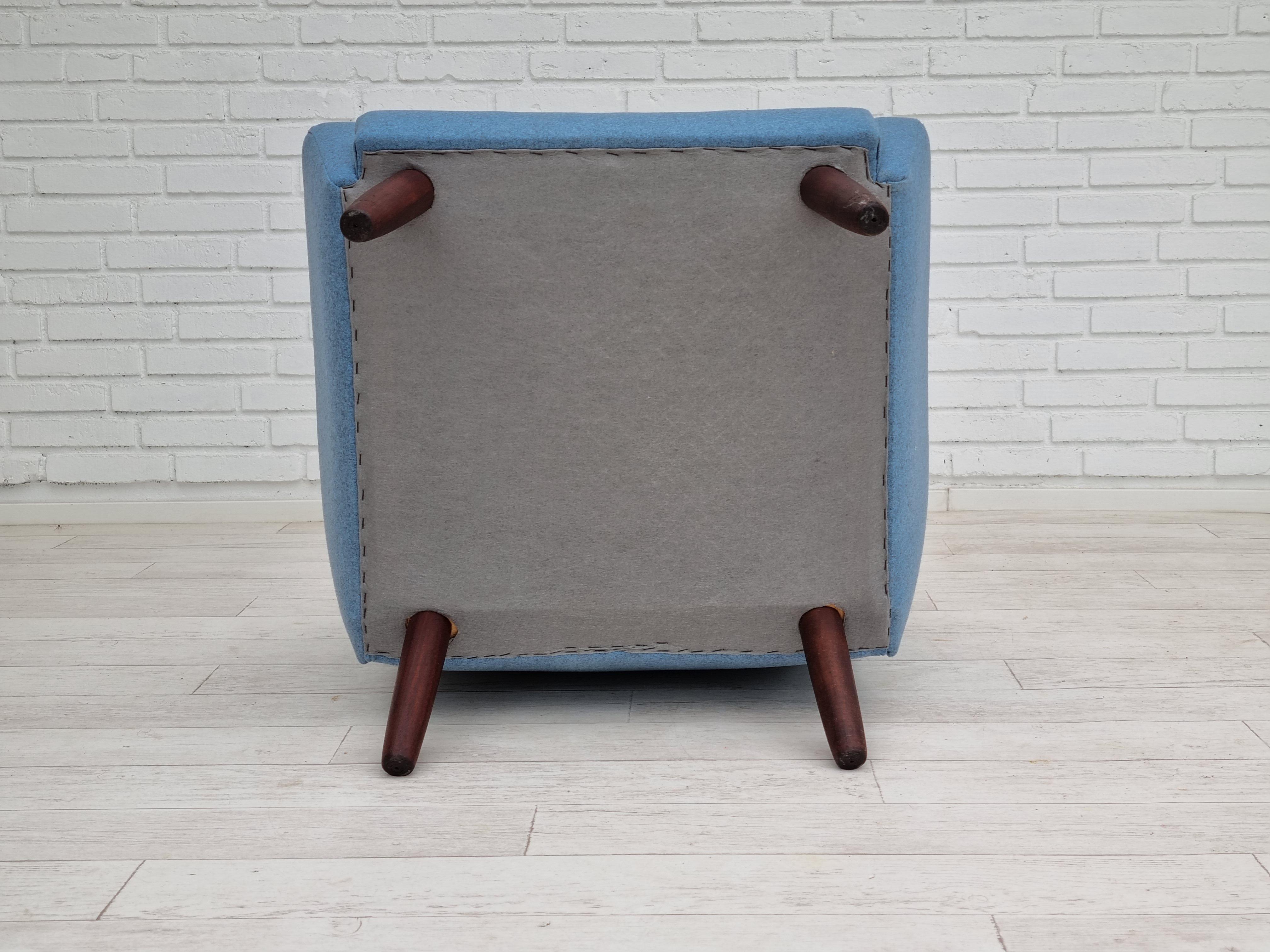 1970, Vintage Danish High-Back Armchair, Furniture Wool, Teak Wood 10