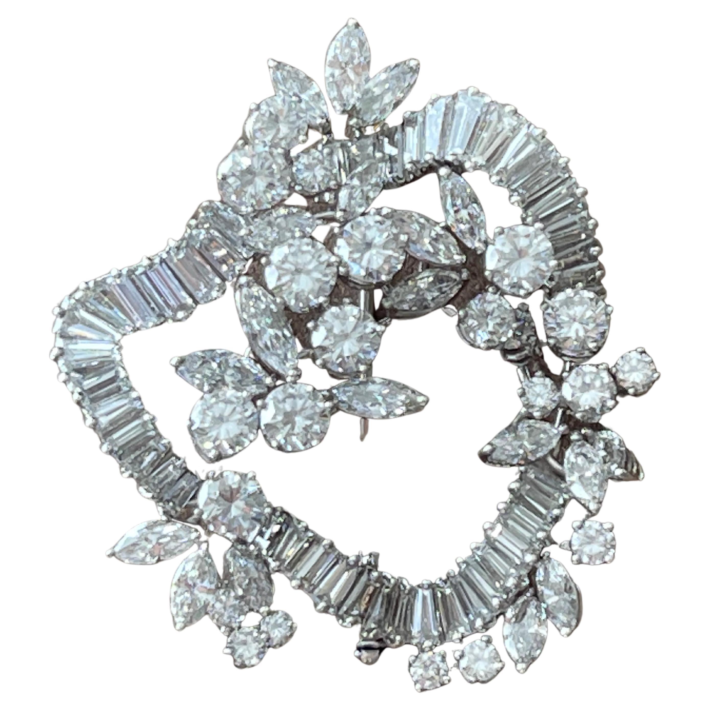 1970 Vintage Diamond Cluster Brooch over 10 Ct of Fine Diamonds For Sale