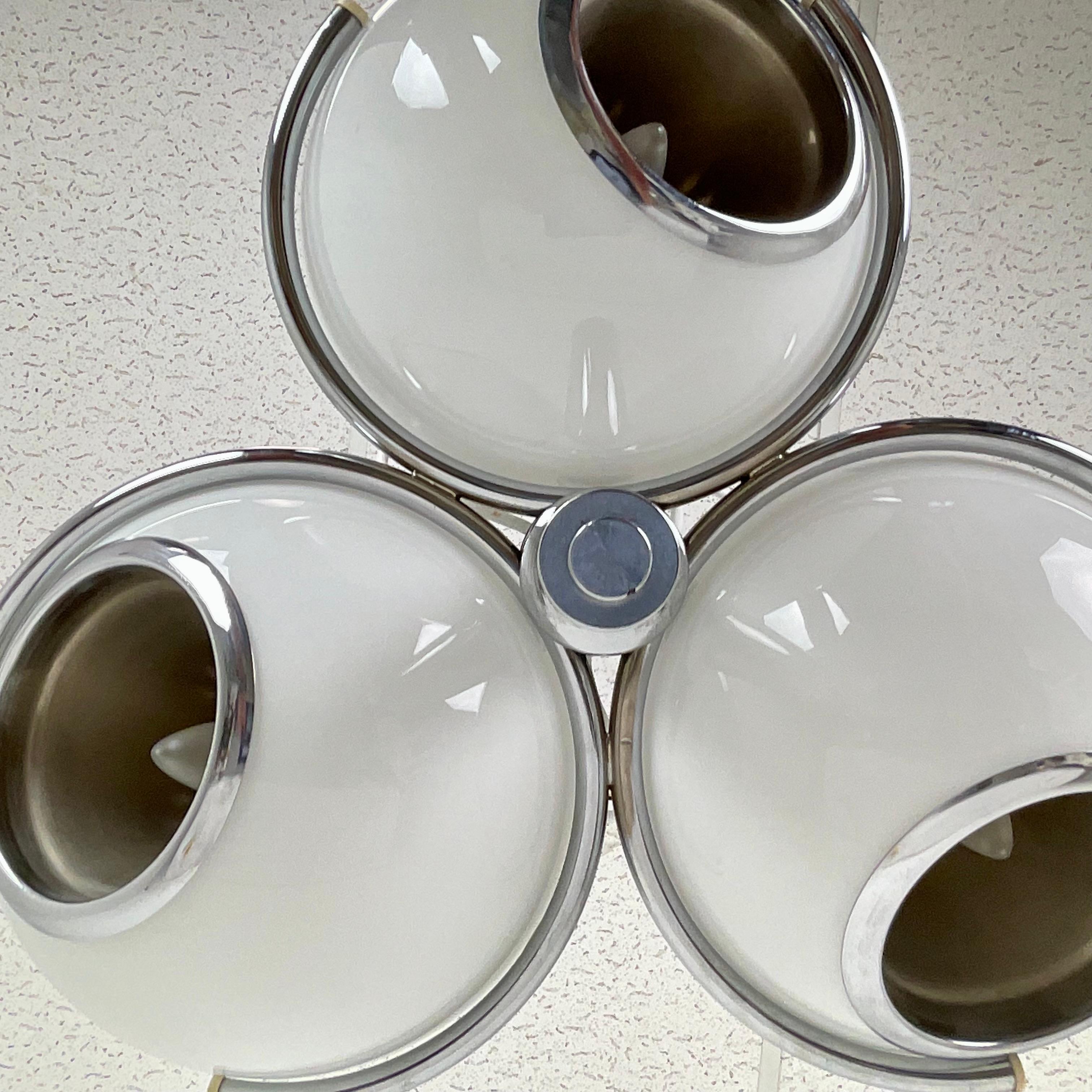 Mid-Century Modern 1970 Vintage Goffredo Reggiani Glass and Nickel Retro Chandelier For Sale