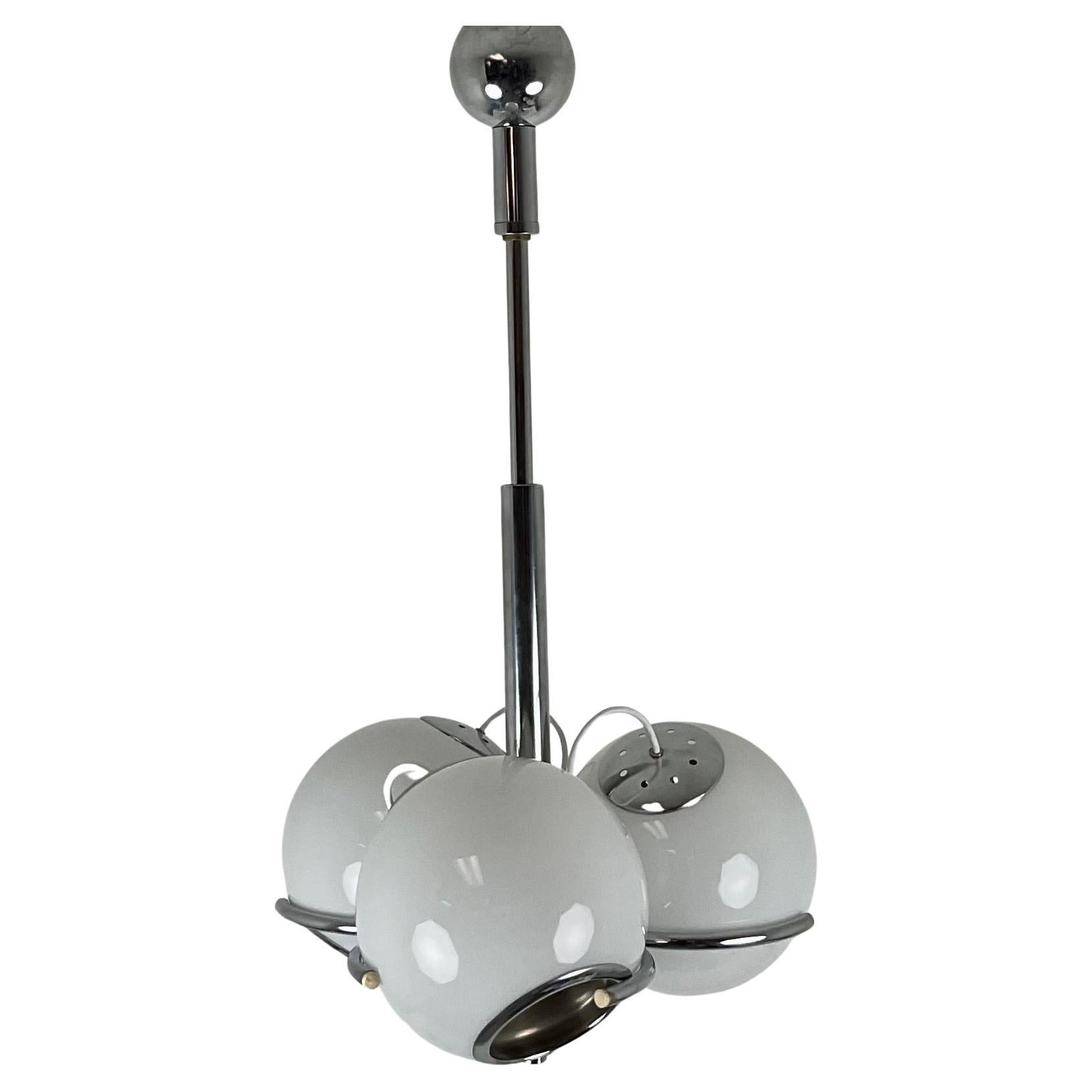 1970 Vintage Goffredo Reggiani Glass and Nickel Retro Chandelier For Sale