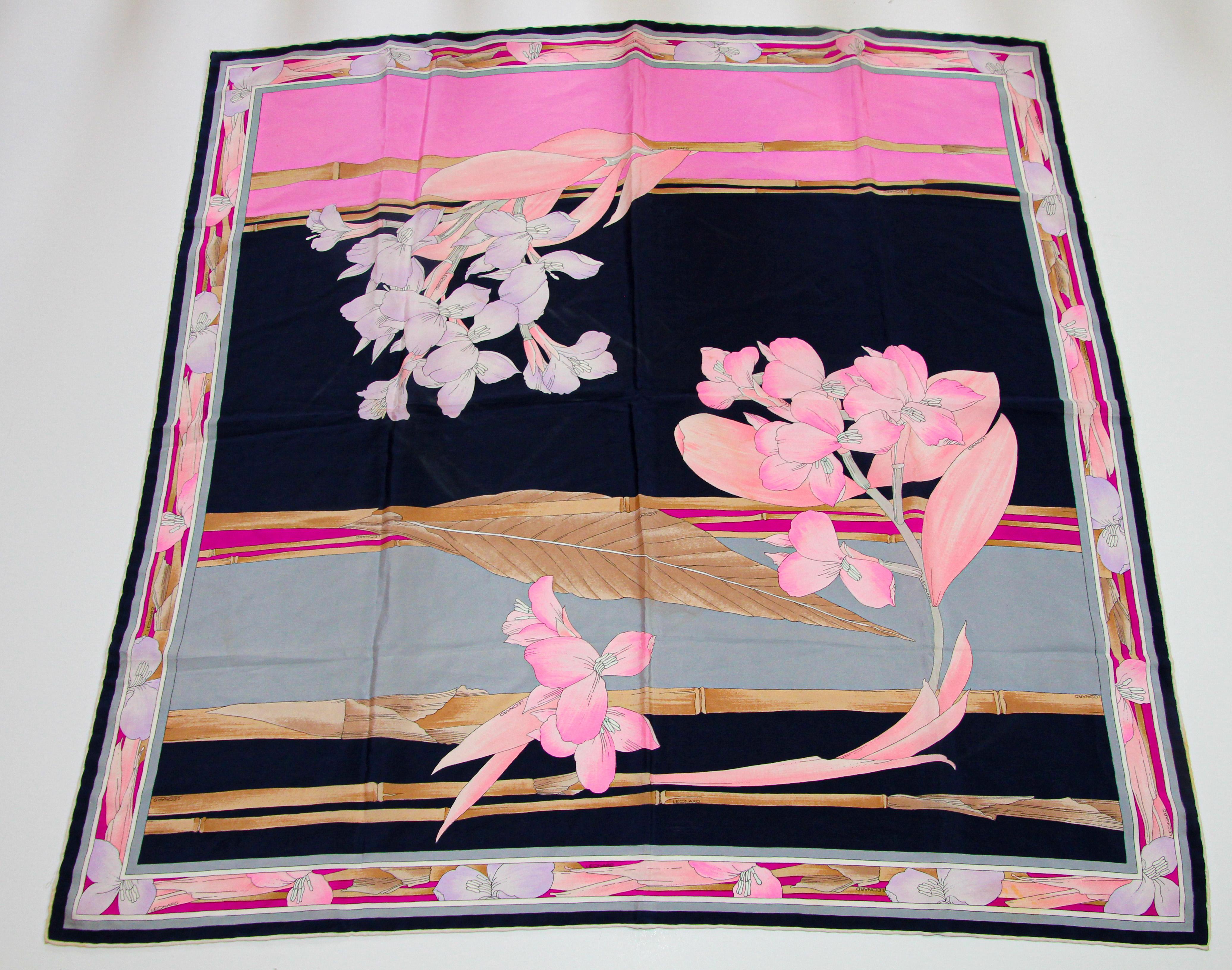1970 Vintage Gorgeous Pink Silk Scarf by Leonard Paris France For Sale 11