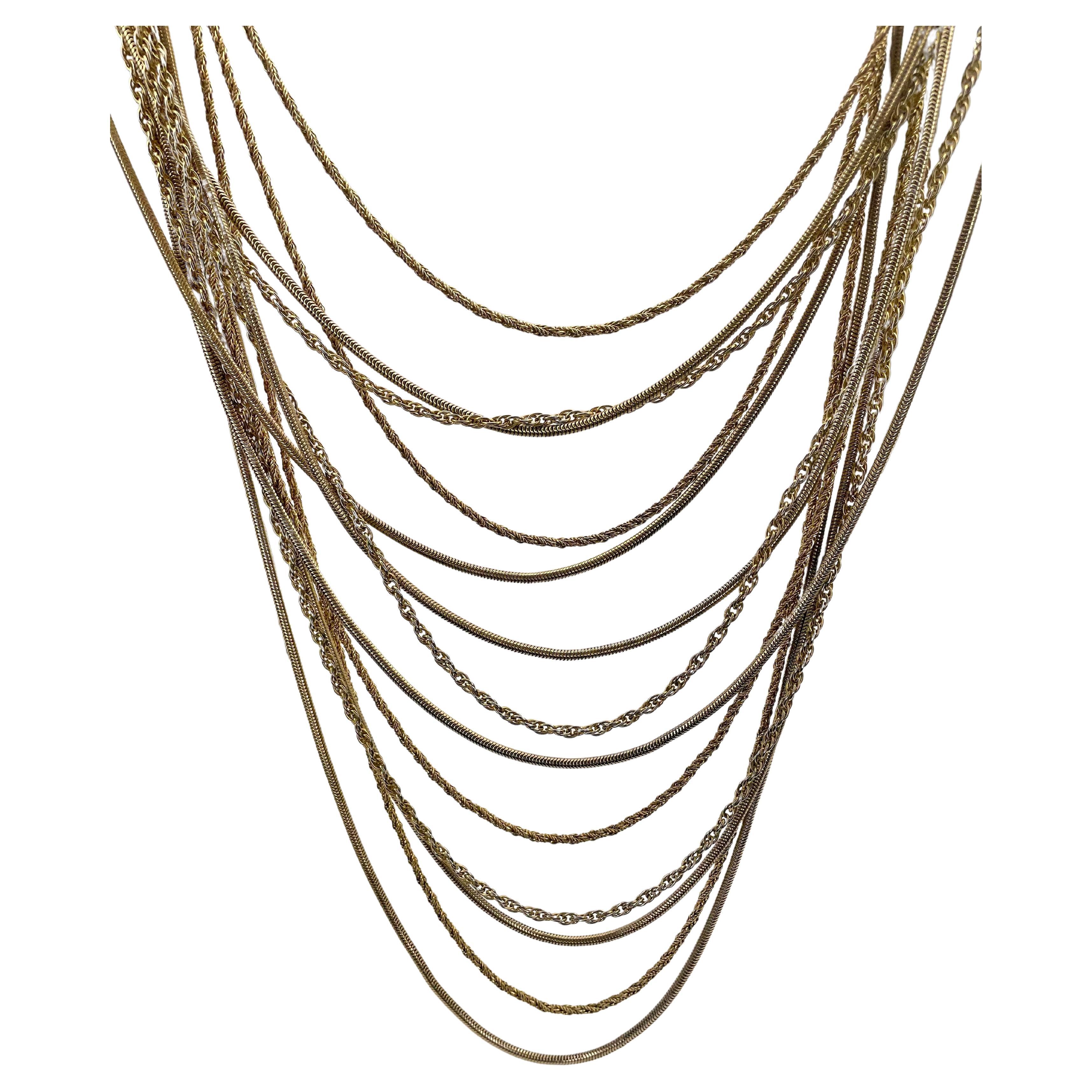 1970 Vintage Grosse Gold Tone Graduated 13 Strand Chain Waterfall Necklace