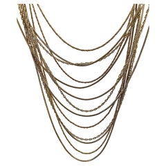 Collier cascade vintage à 13 rangs gradués à chaîne en or brut de couleur or, 1970