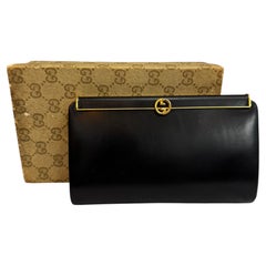 1970 Vintage GUCCI Calfskin Leather Evening Clutch Bag Navy