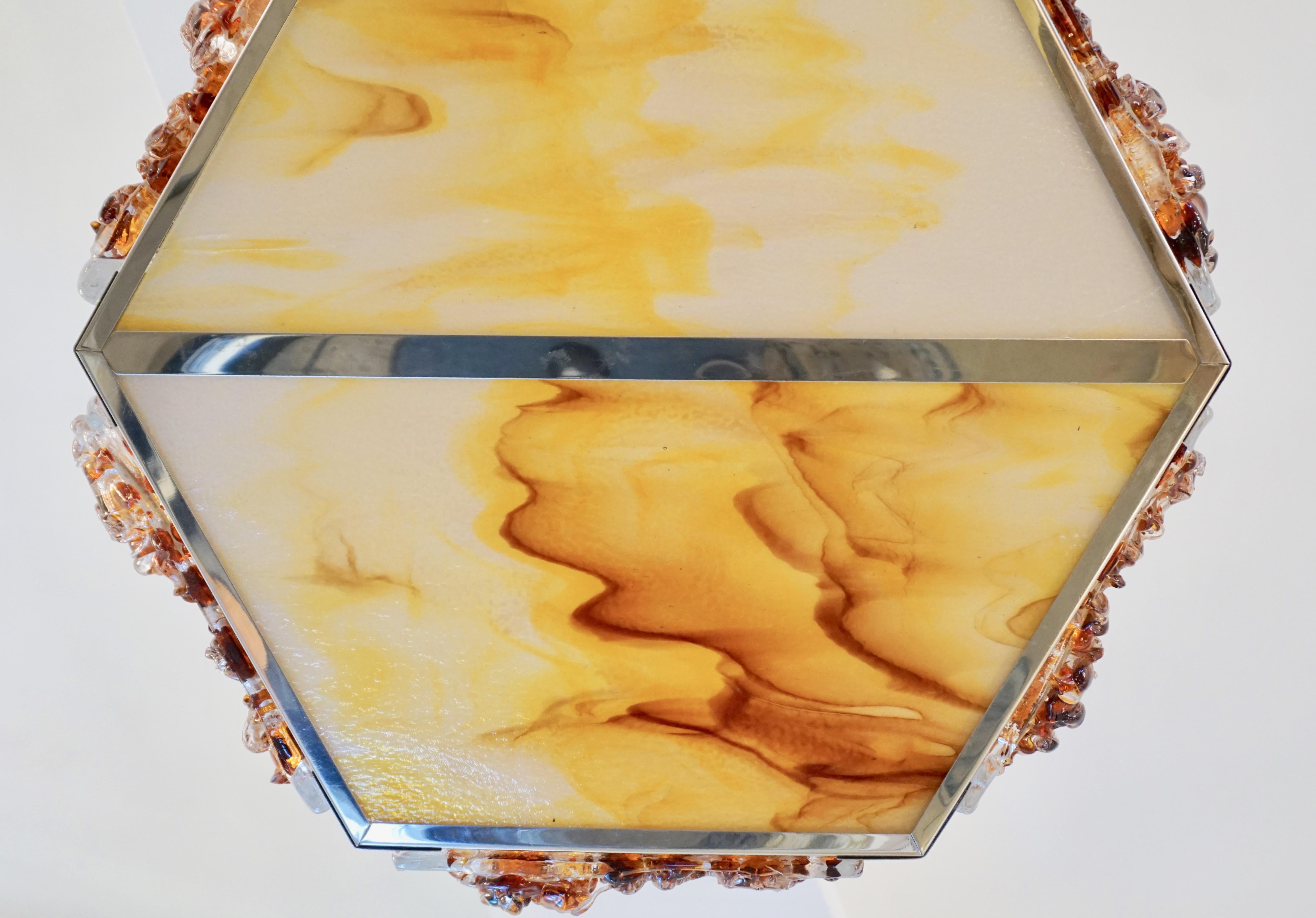 Lustre à tambour vintage en nickel de mazzega et cristal de Murano orange et jaune, italien, de 1970 en vente 9