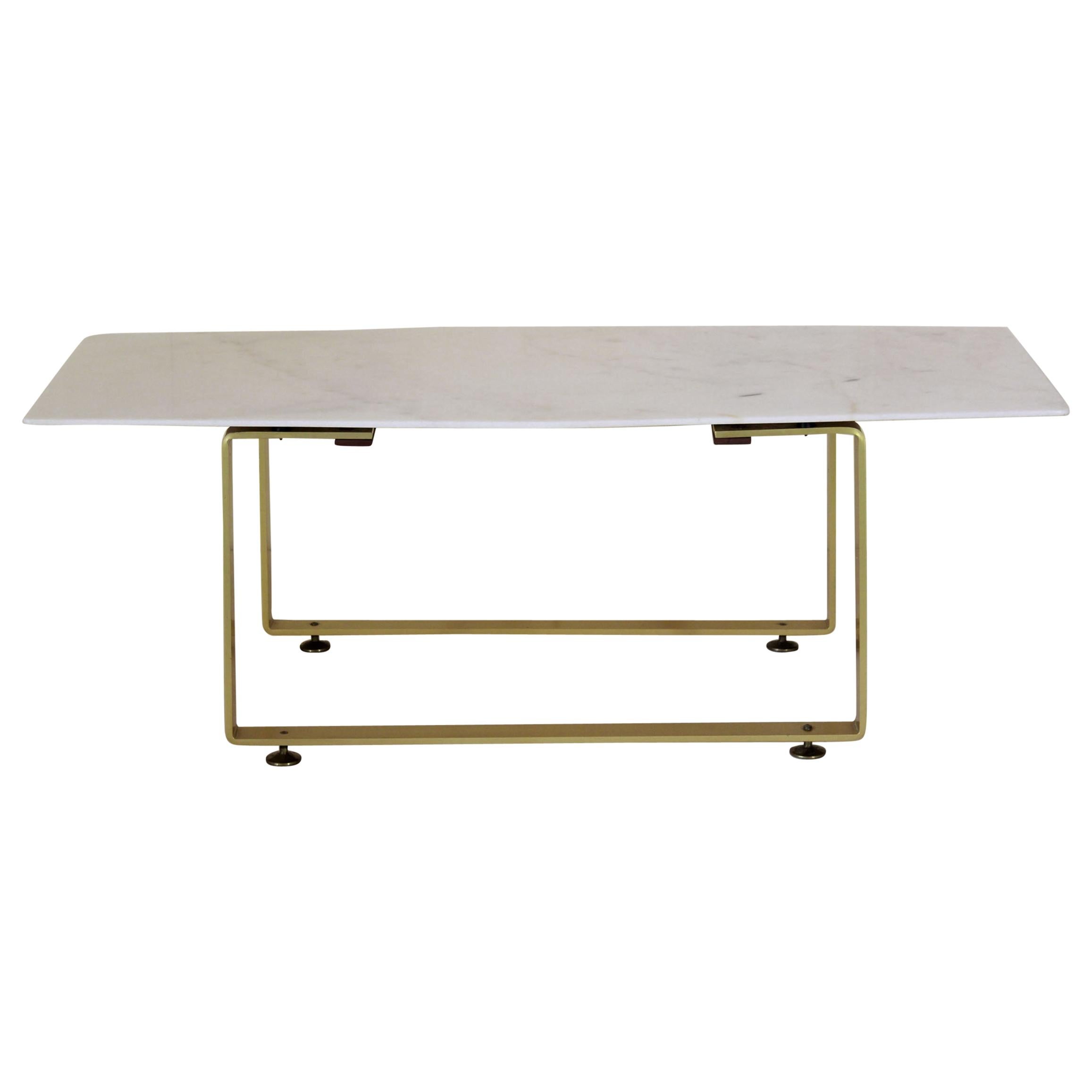 Walter A Coffee Table MarbleTop and Quilted Leather Structure For Sale