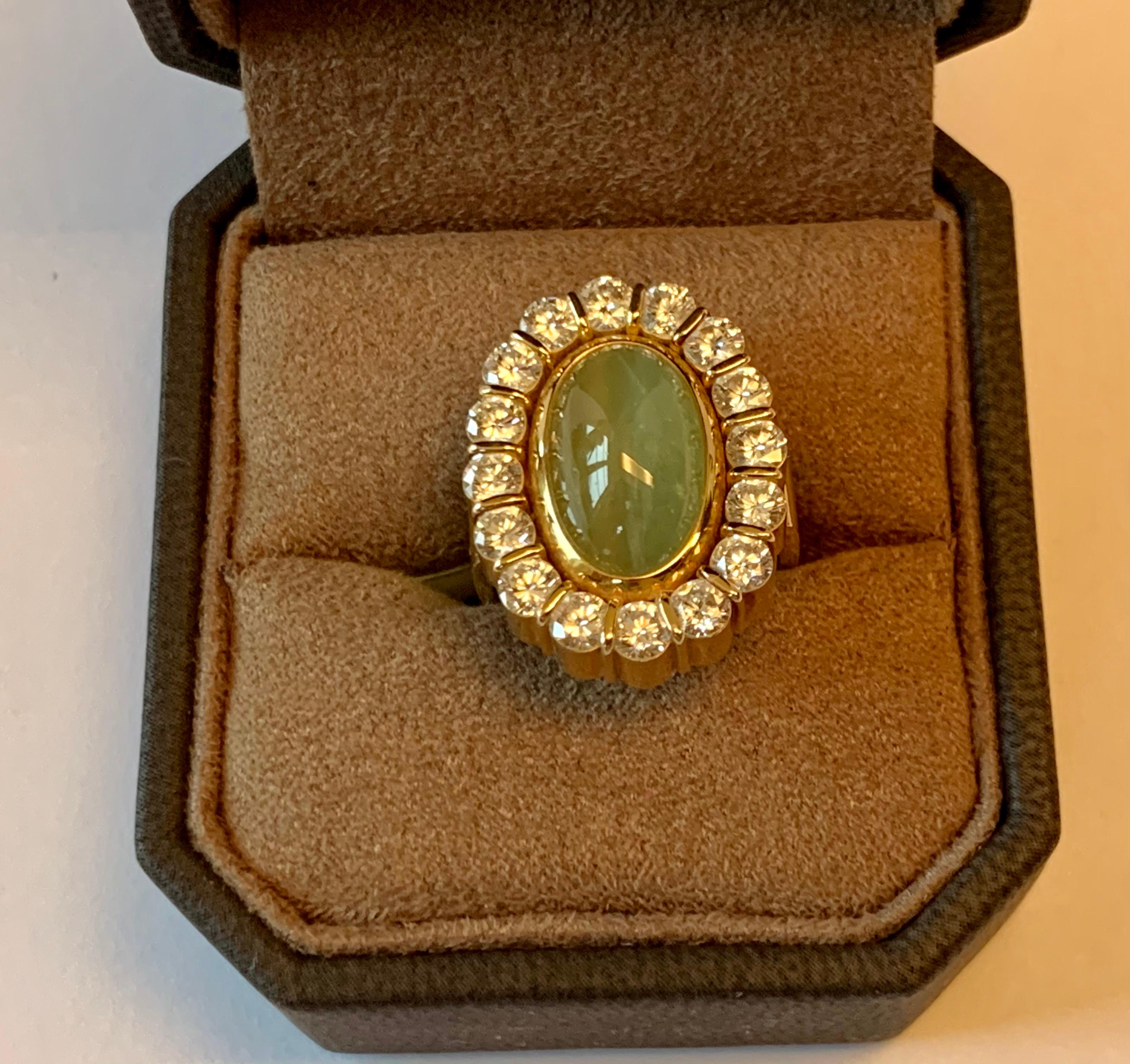 1970 Vintage Ring 18 K Yellow Gold Diamonds Cat's Eye Chrysoberyl Kurz Switzerla In Good Condition For Sale In Zurich, Zollstrasse