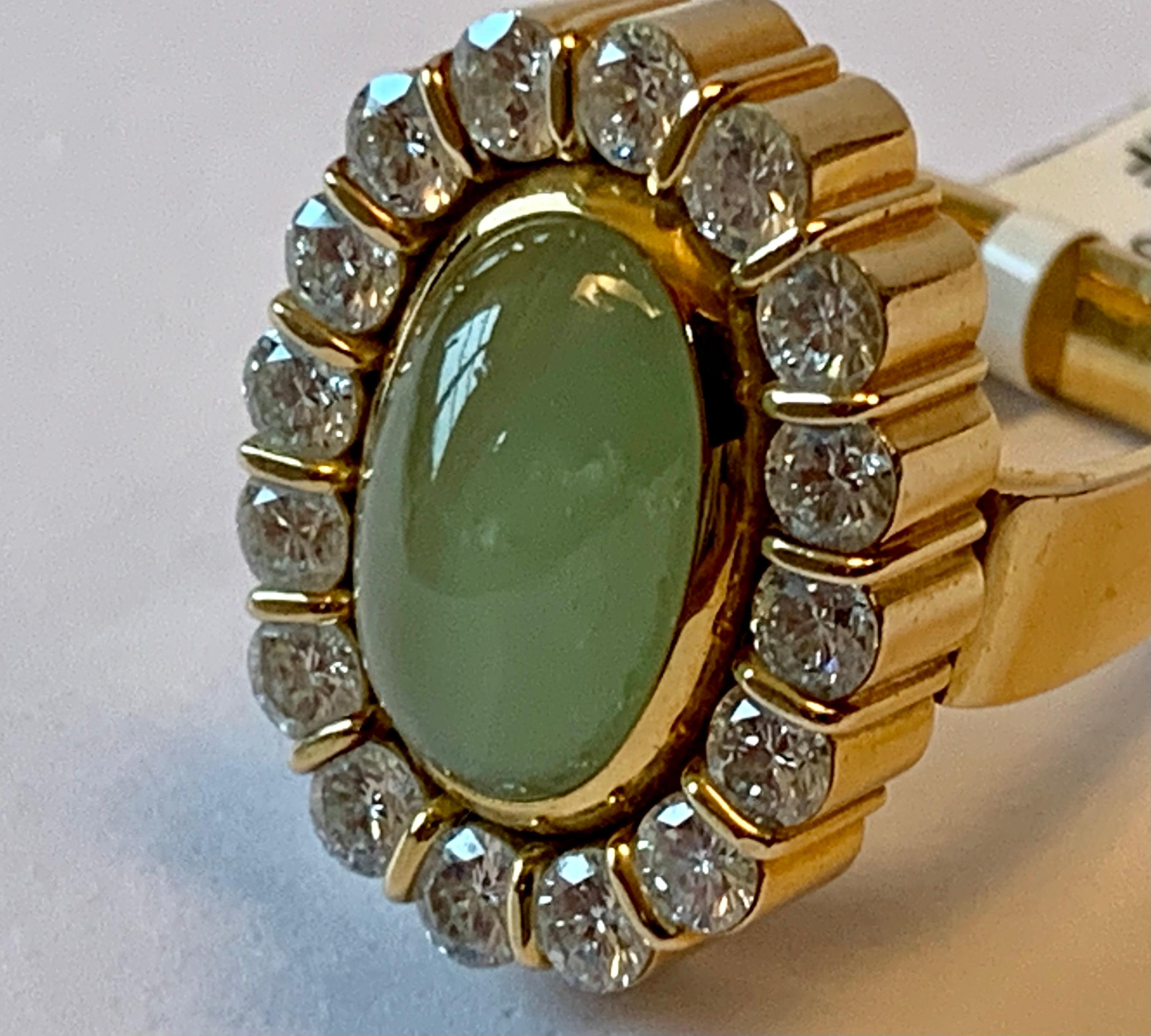 1970 Vintage Ring 18 K Yellow Gold Diamonds Cat's Eye Chrysoberyl Kurz Switzerla en vente 3