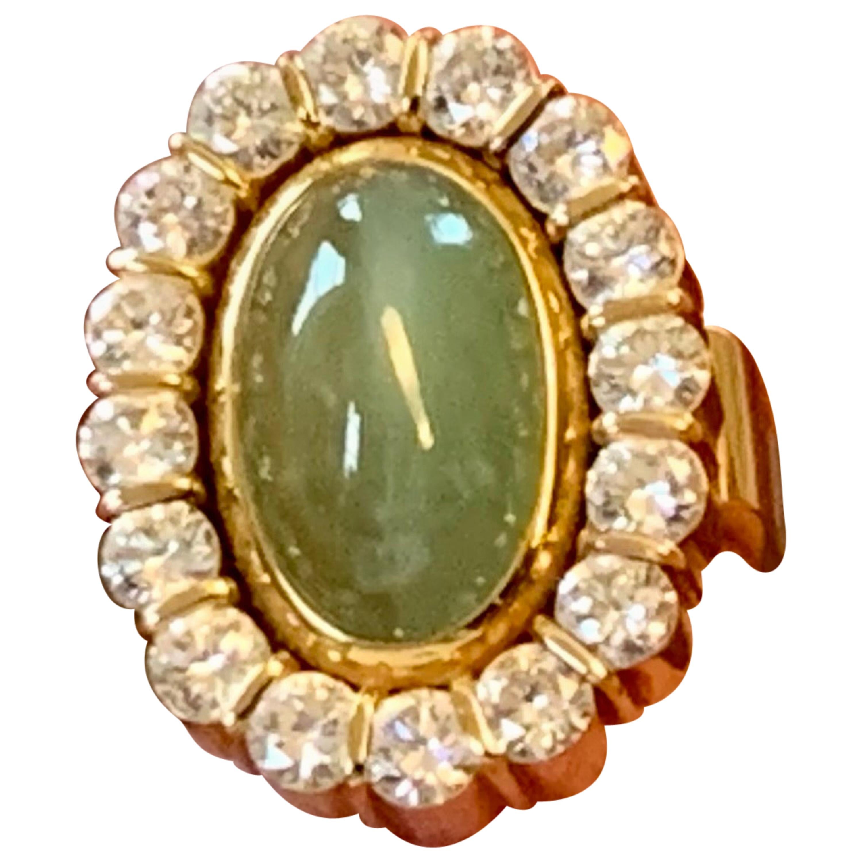 1970 Vintage Ring 18 K Yellow Gold Diamonds Cat's Eye Chrysoberyl Kurz Switzerla en vente