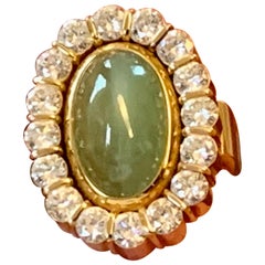 1970 Vintage Ring 18 K Yellow Gold Diamonds Cat's Eye Chrysoberyl Kurz Switzerla