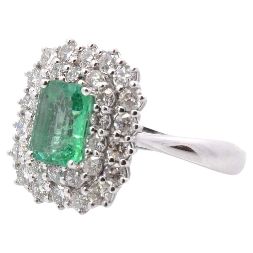1970 vintage ring with 1, 39 carats emerald and diamonds