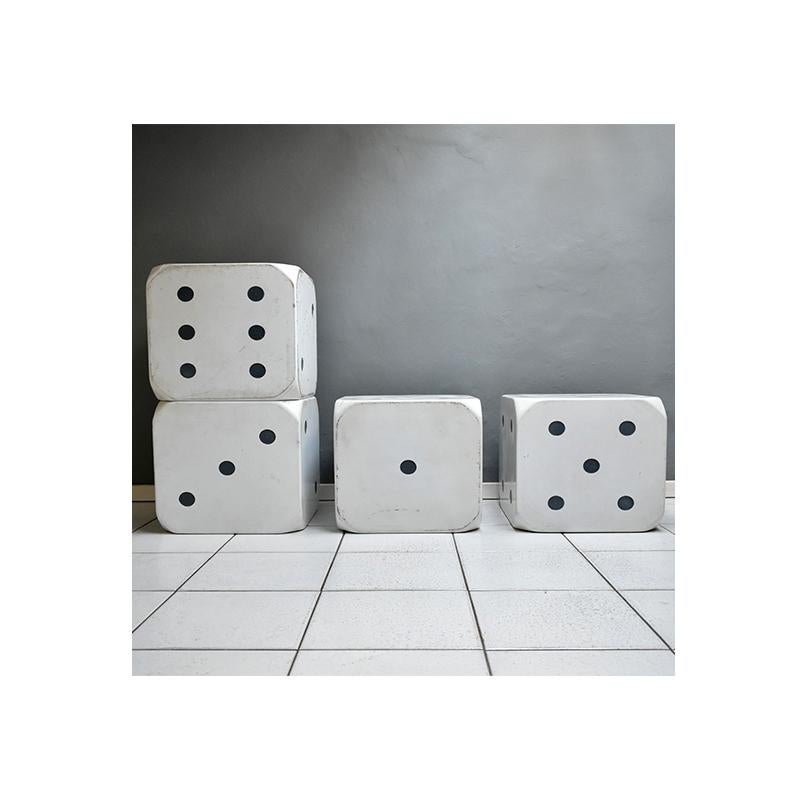 Mid-Century Modern 1970 Vintage Set of 4 Pouf Seats in the Shape of a Gaming Dice Square in Wood