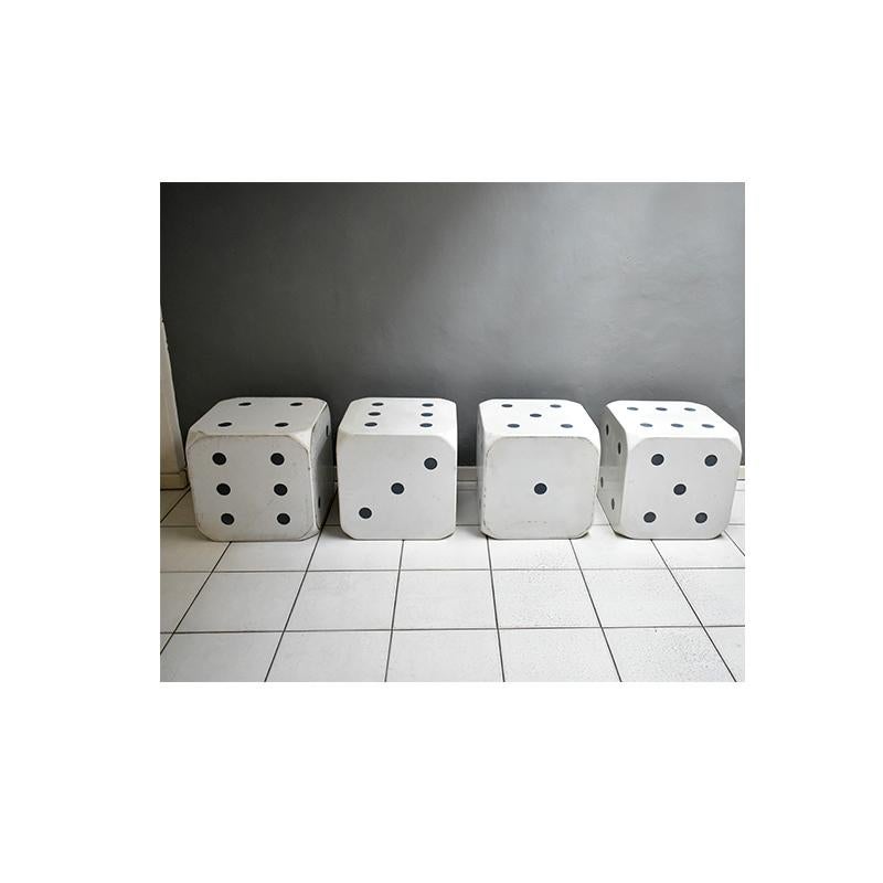 Italian 1970 Vintage Set of 4 Pouf Seats in the Shape of a Gaming Dice Square in Wood