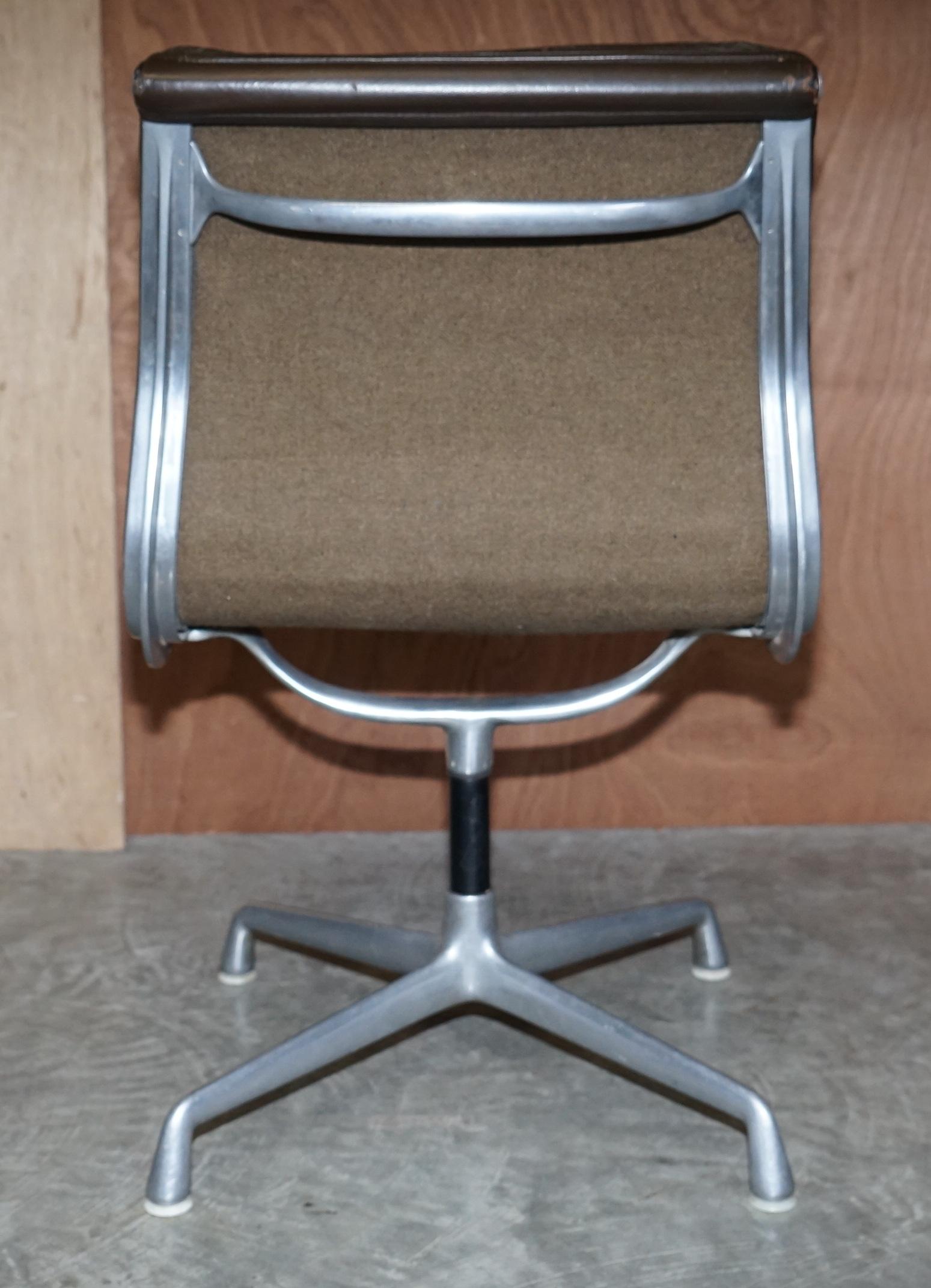 1970 Vitra Eames Herman Miller EA 205 Brown Leather Soft Pad Swivel Office Chair 7
