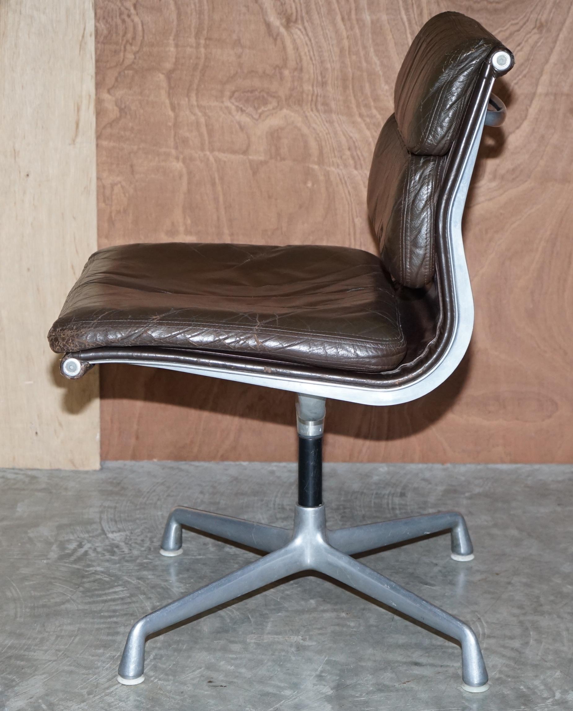 1970 Vitra Eames Herman Miller EA 205 Brown Leather Soft Pad Swivel Office Chair 10