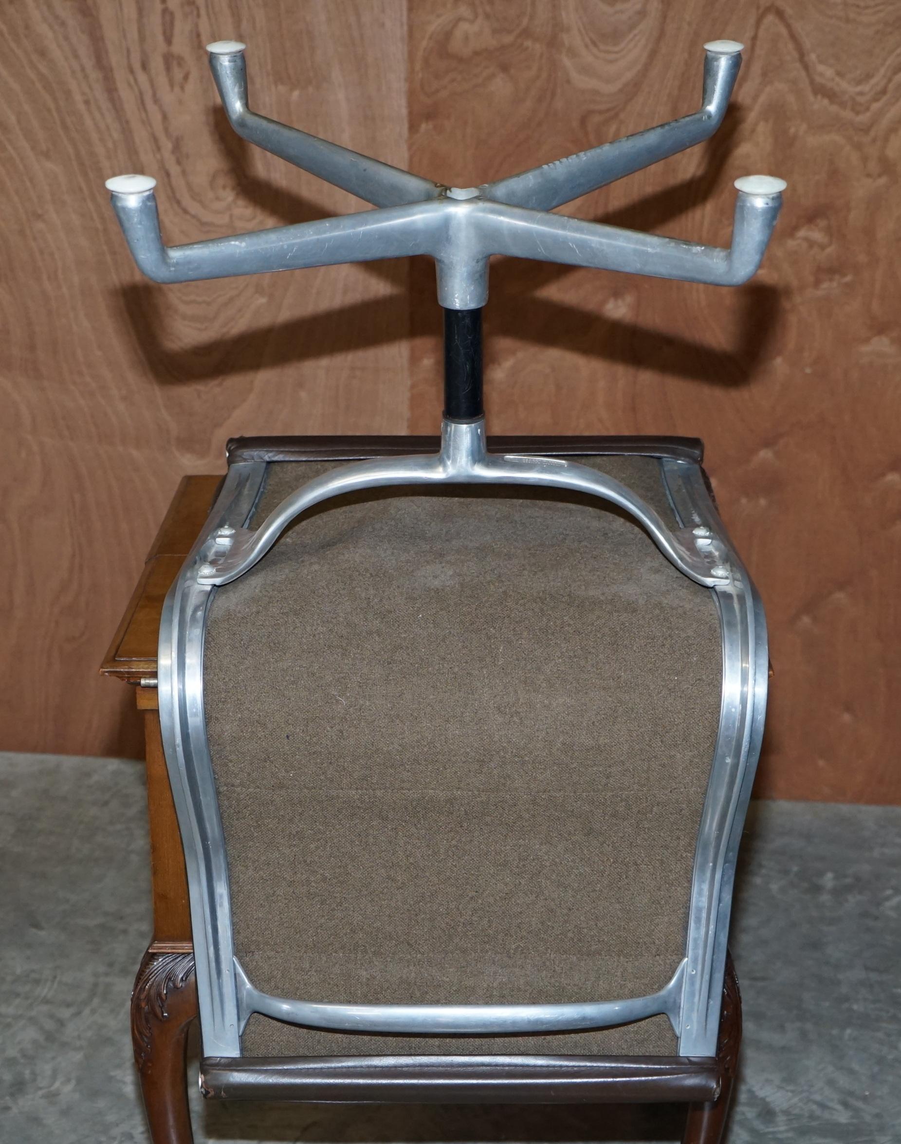 1970 Vitra Eames Herman Miller EA 205 Brown Leather Soft Pad Swivel Office Chair 12