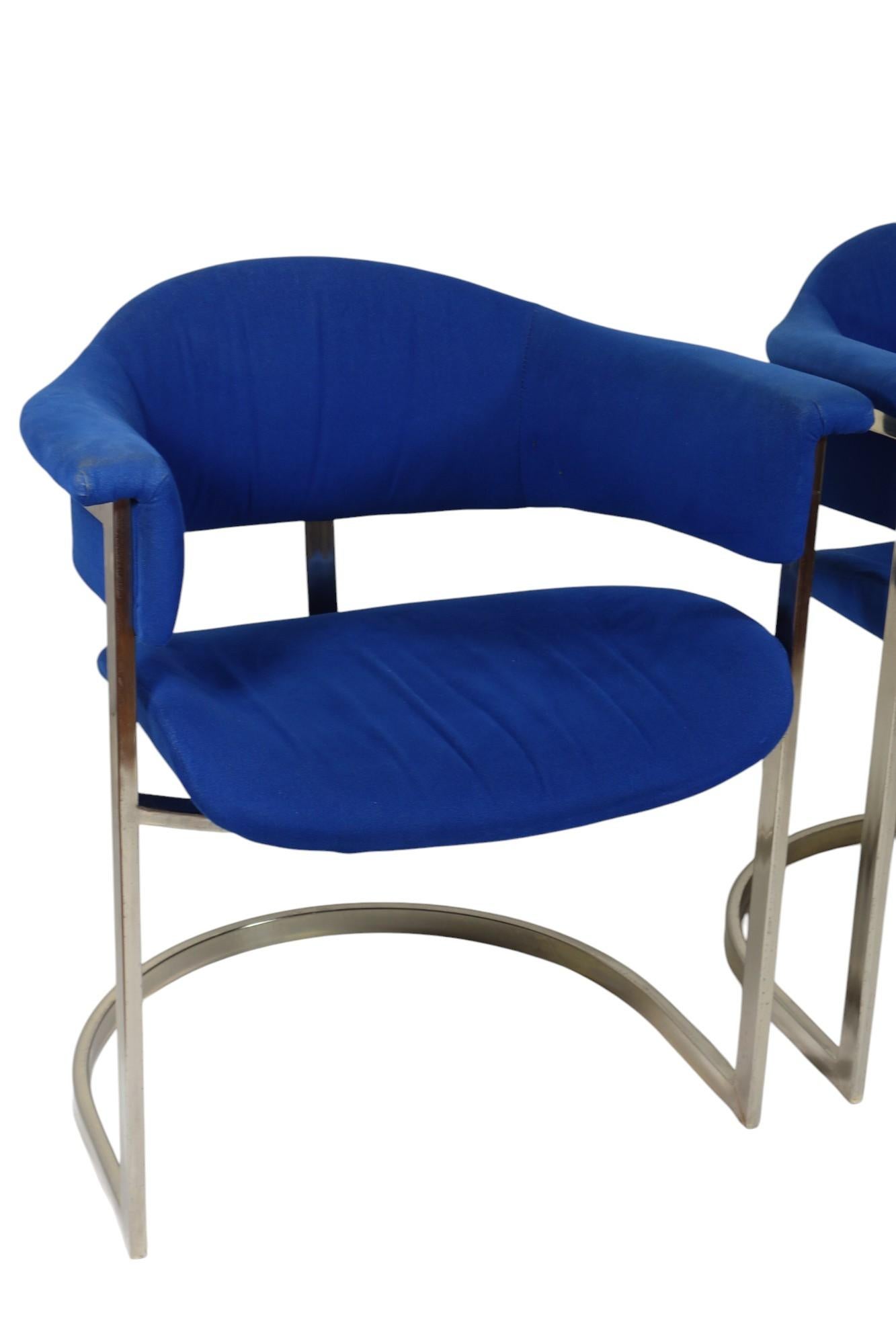 Hollywood Regency 1970 Vittorio Introini by Sabot Italian Design Chrome Chairs For Sale