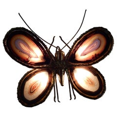 1970′ Wall Lamp Butterfly Duval Brasseur or Isa Faure with Wings Blues Agate