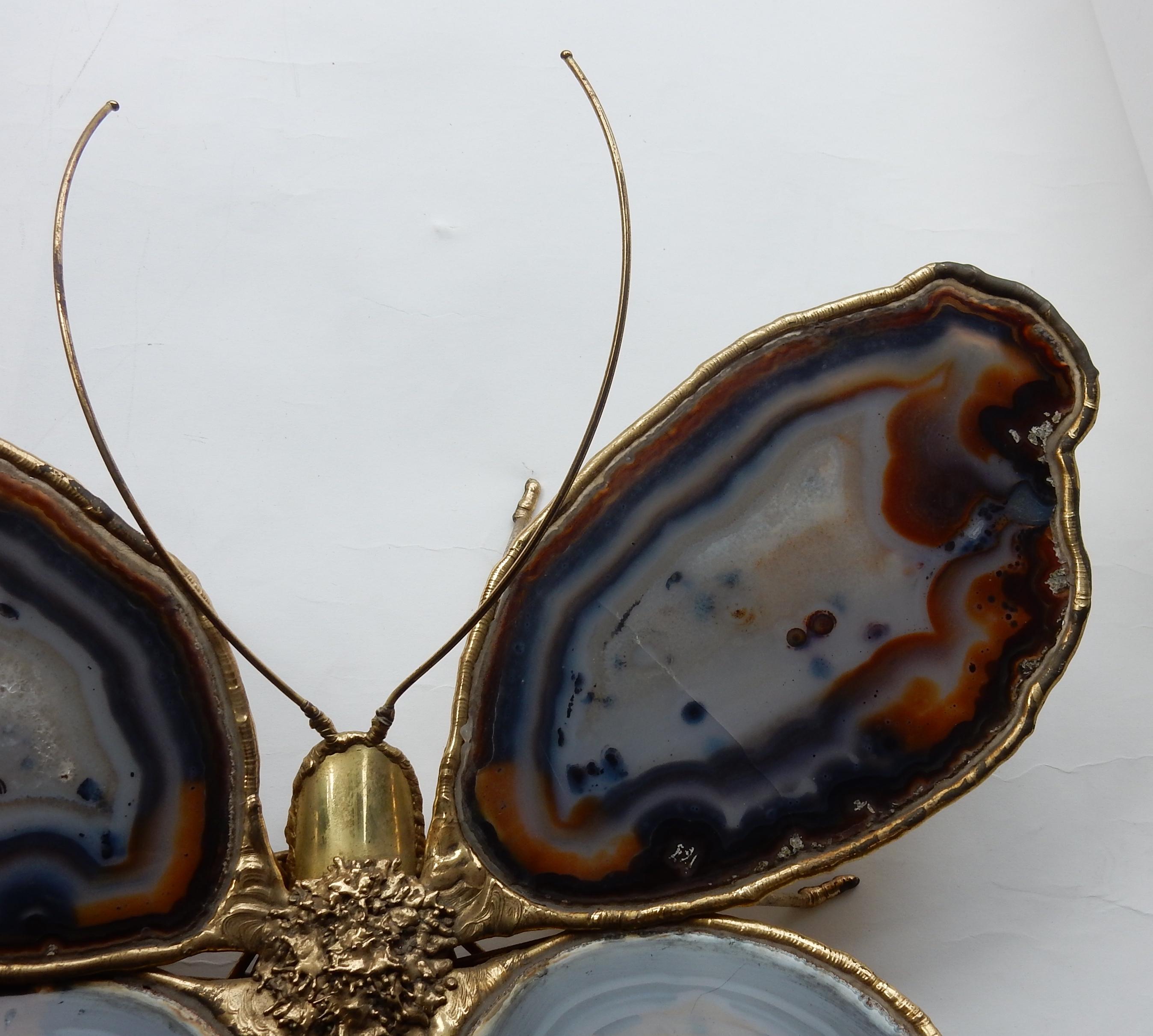 1970 Wall Lamp Butterfly Isabelle Faure or Duval Brasseur With Wings Agates In Good Condition In Paris, FR