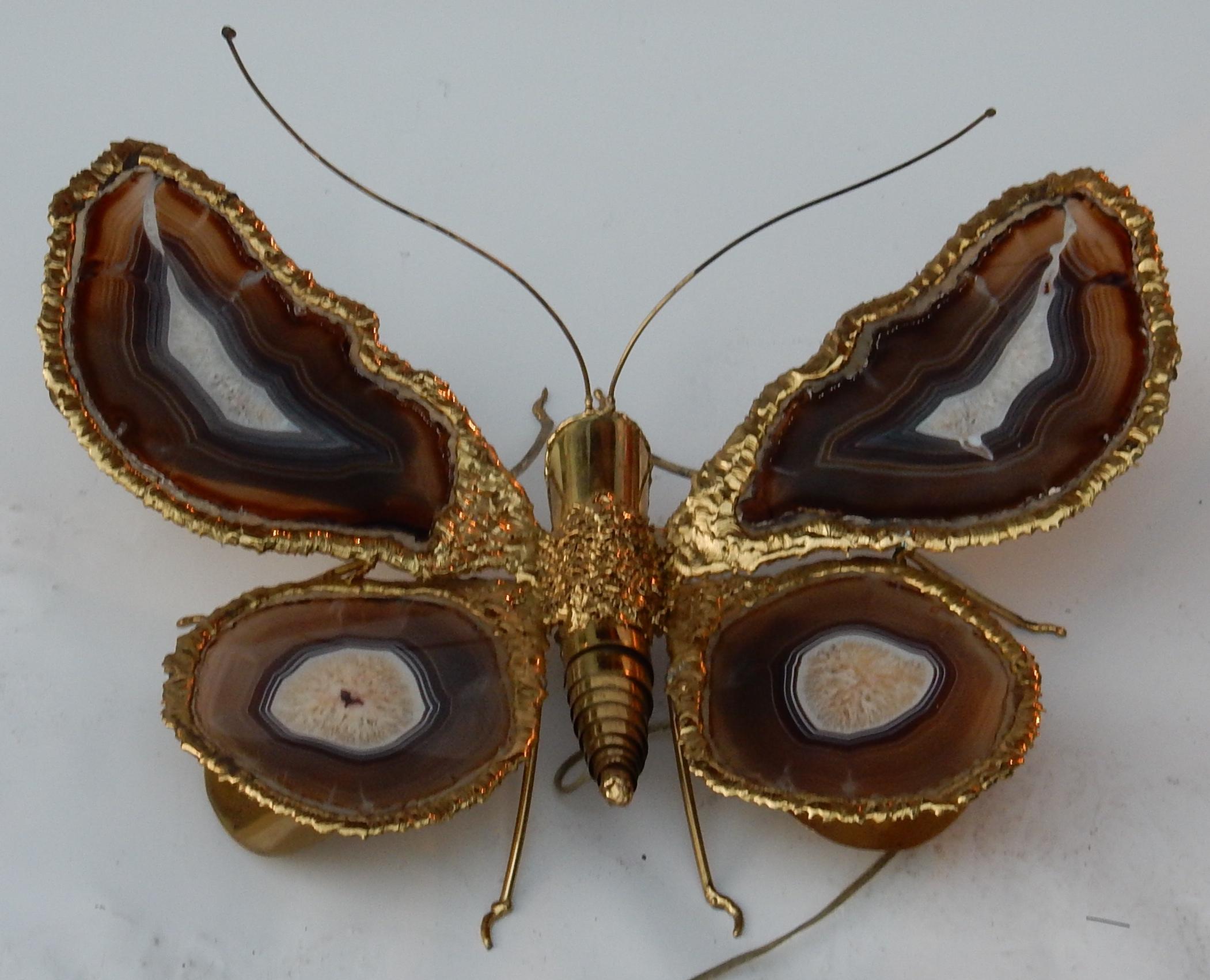 Late 20th Century 1970 Wall Lamp Butterfly Signed Isabelle Faure with Wings Agates