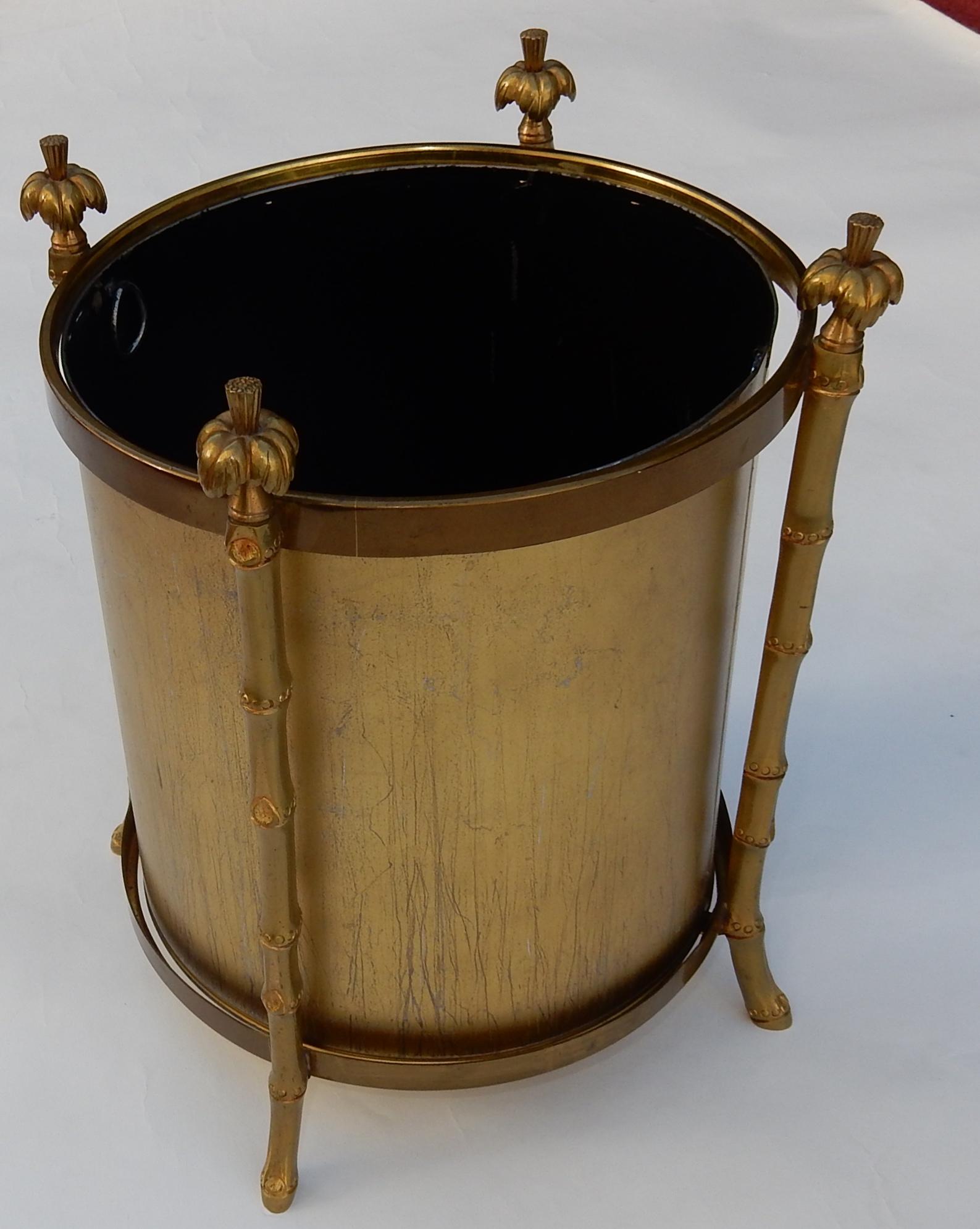 Neoclassical 1970 Wastebasket in Bronze in the Style of Maison Charles