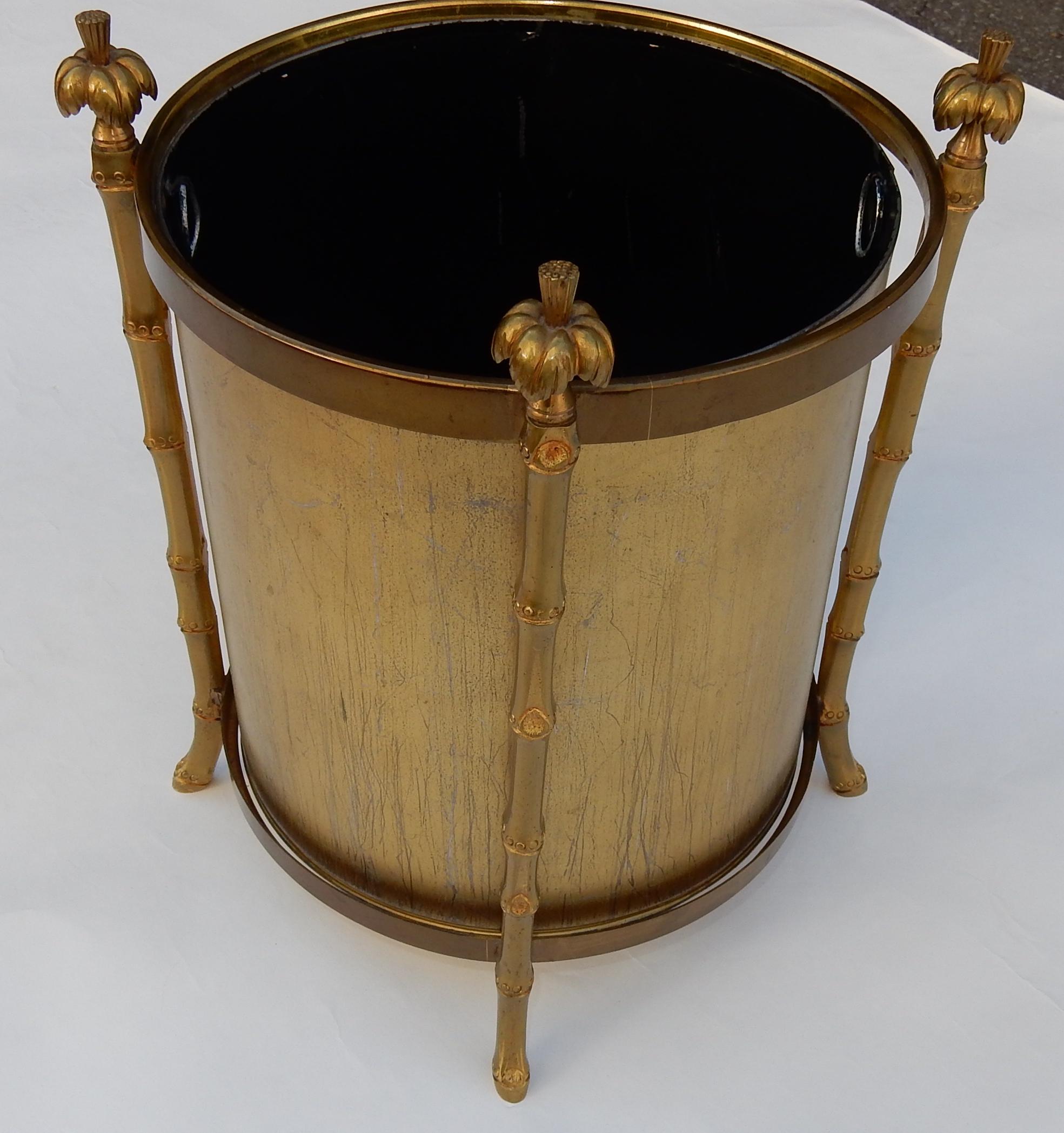 French 1970 Wastebasket in Bronze in the Style of Maison Charles