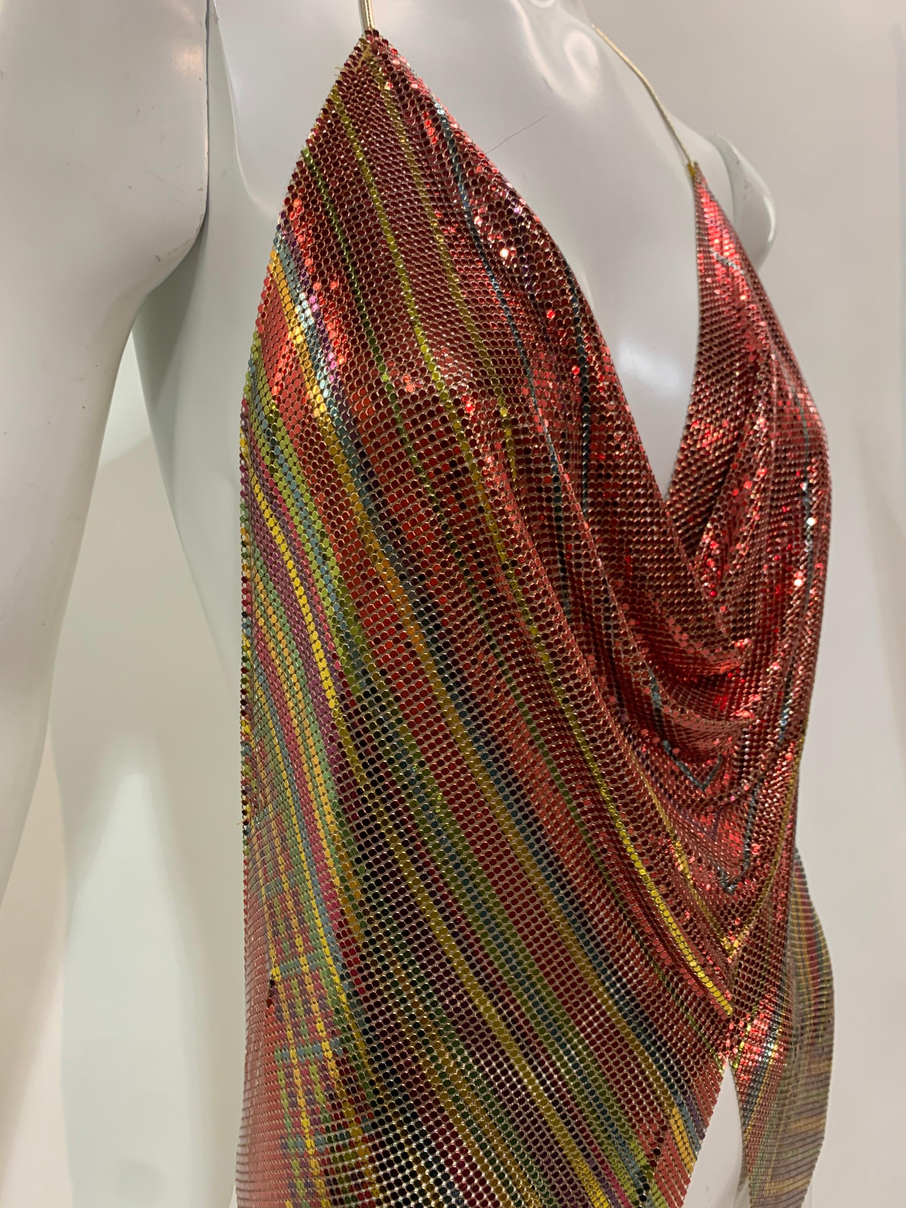 1970 Whiting & Davis Slinky Metal Mesh Disco Halter Top in Copper Gold & Green  In Excellent Condition In Gresham, OR