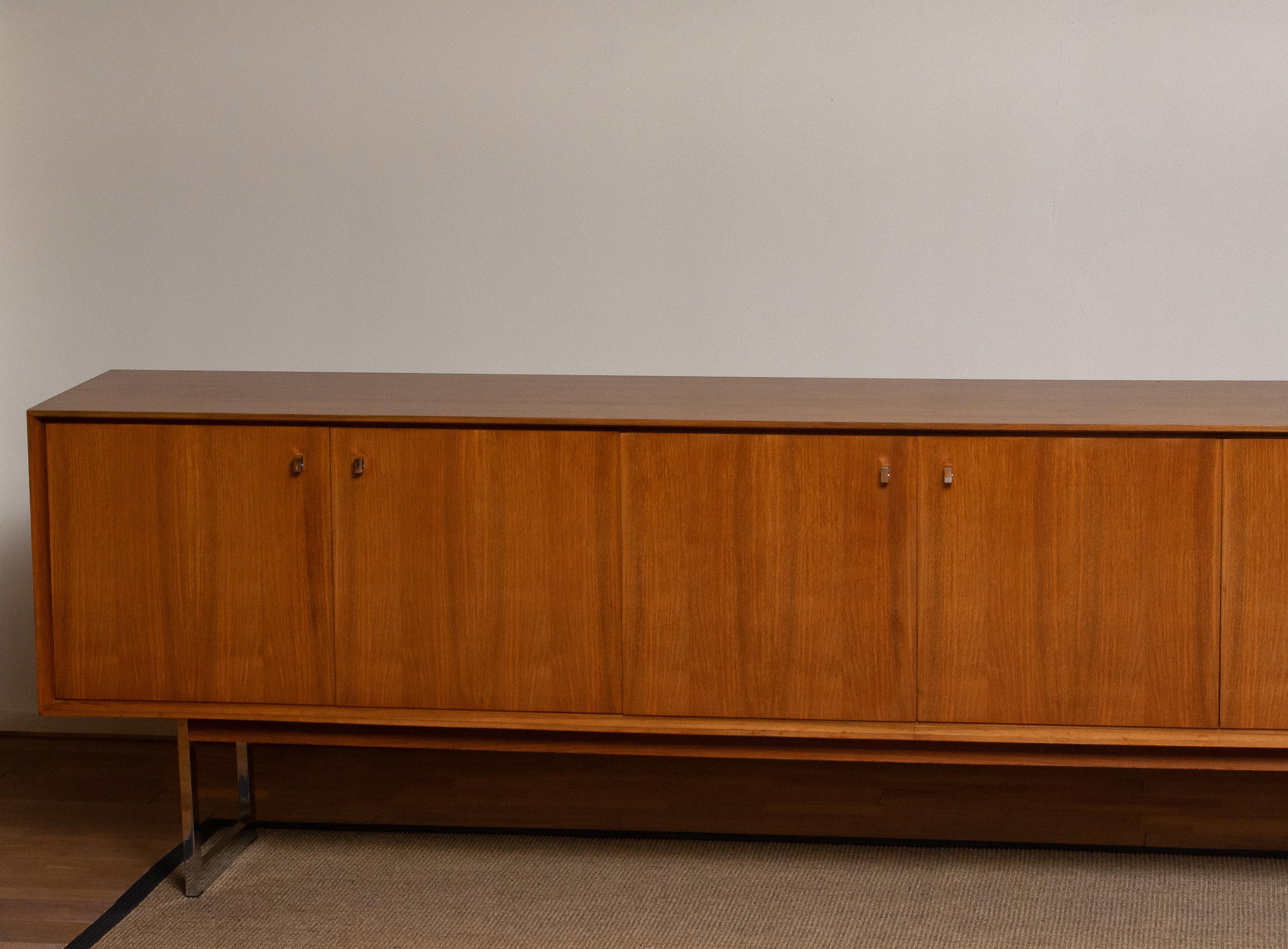 1970, Wide Credenzas Sideboard in Walnut with Chrome Handles and Legs 4