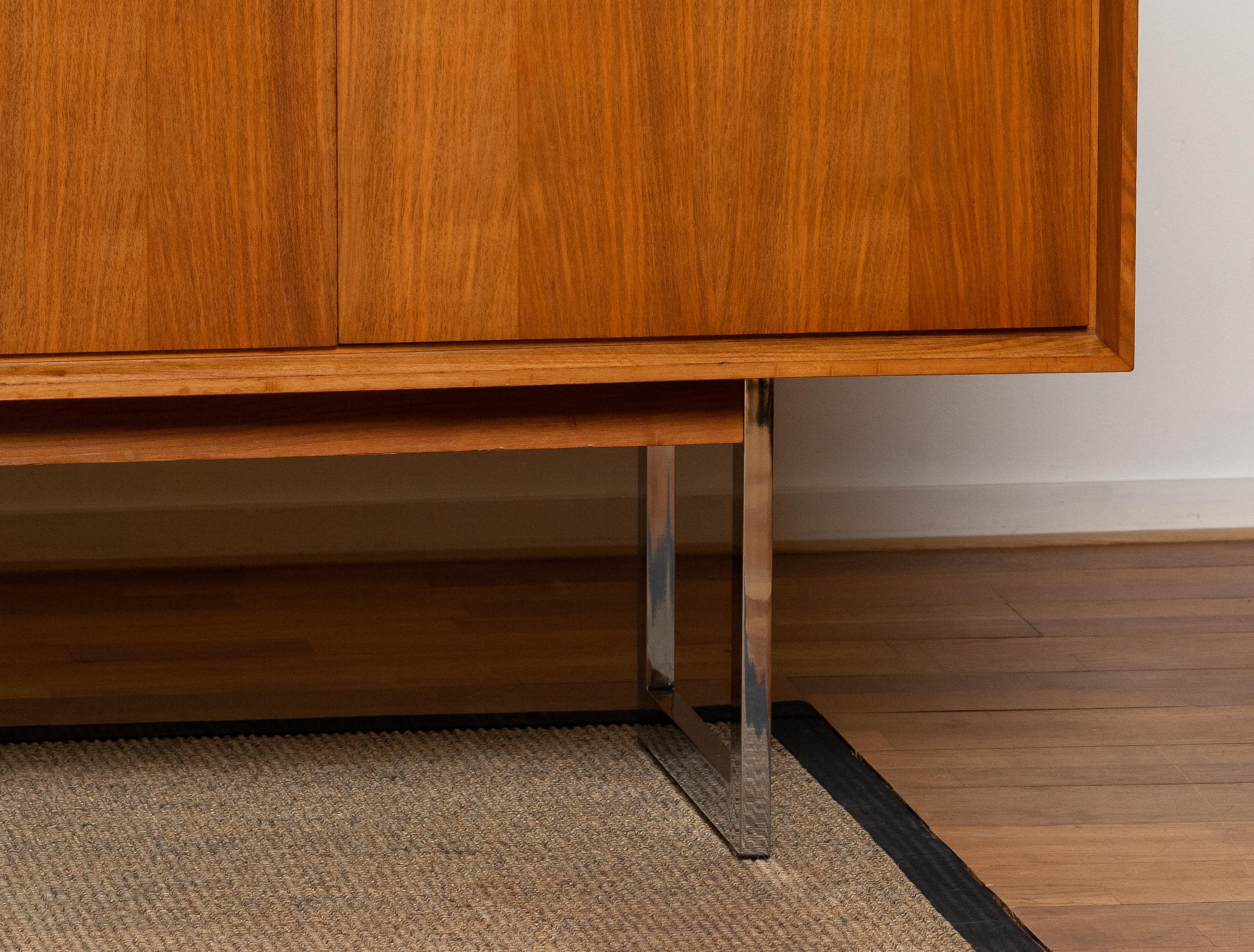 1970, Wide Credenzas Sideboard in Walnut with Chrome Handles and Legs 6