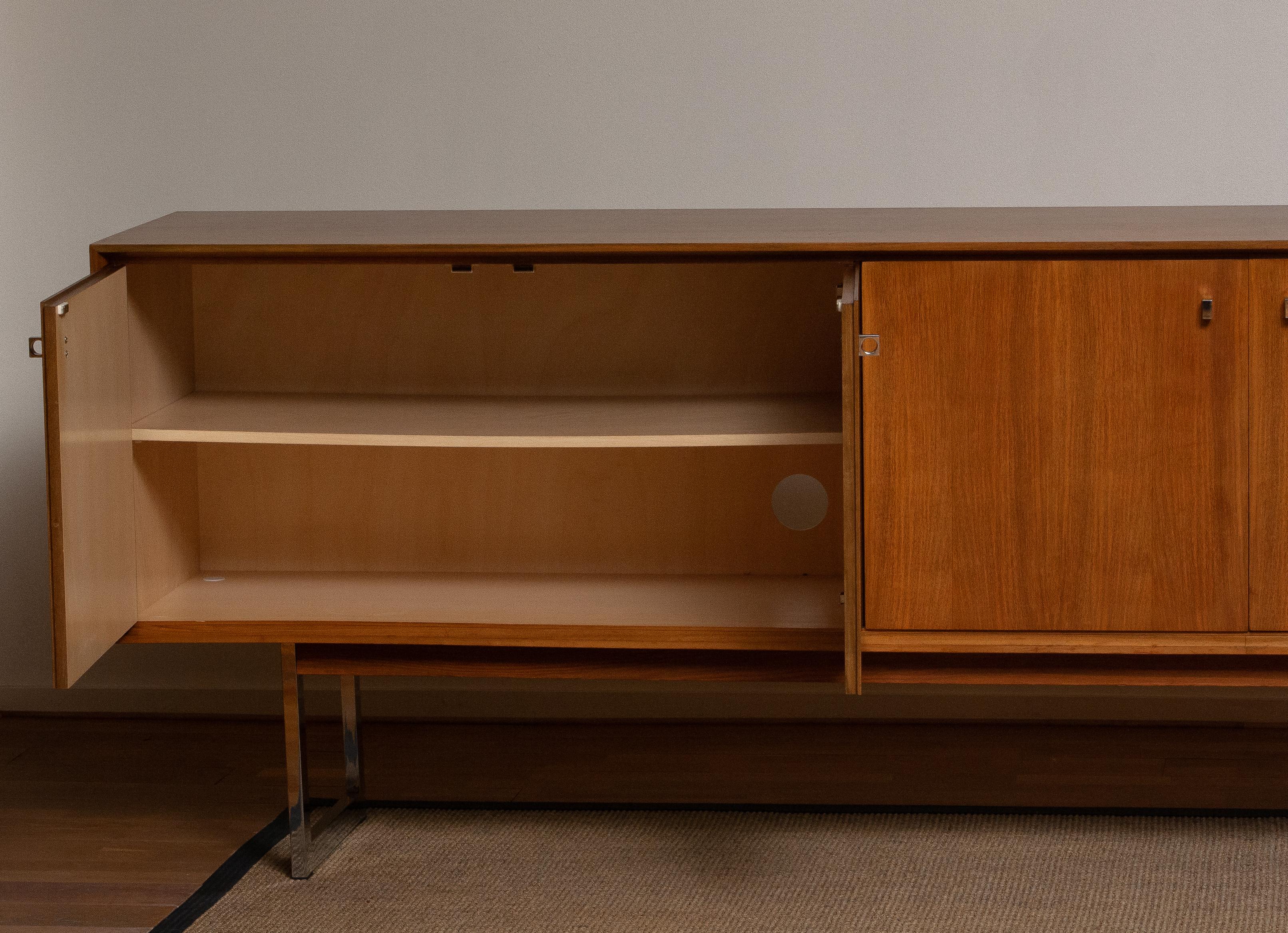 1970, Wide Credenzas Sideboard in Walnut with Chrome Handles and Legs 7