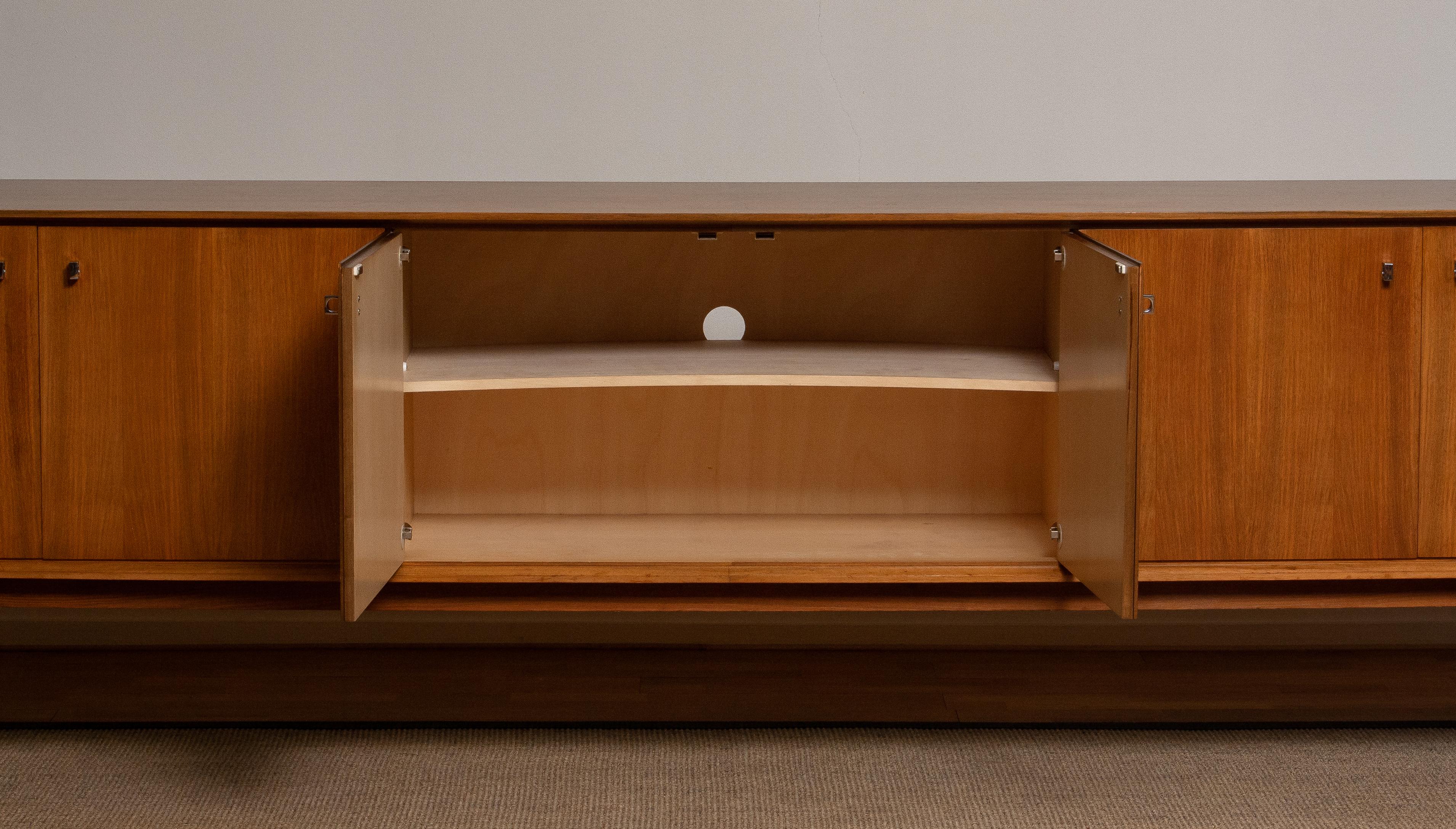 1970, Wide Credenzas Sideboard in Walnut with Chrome Handles and Legs 8