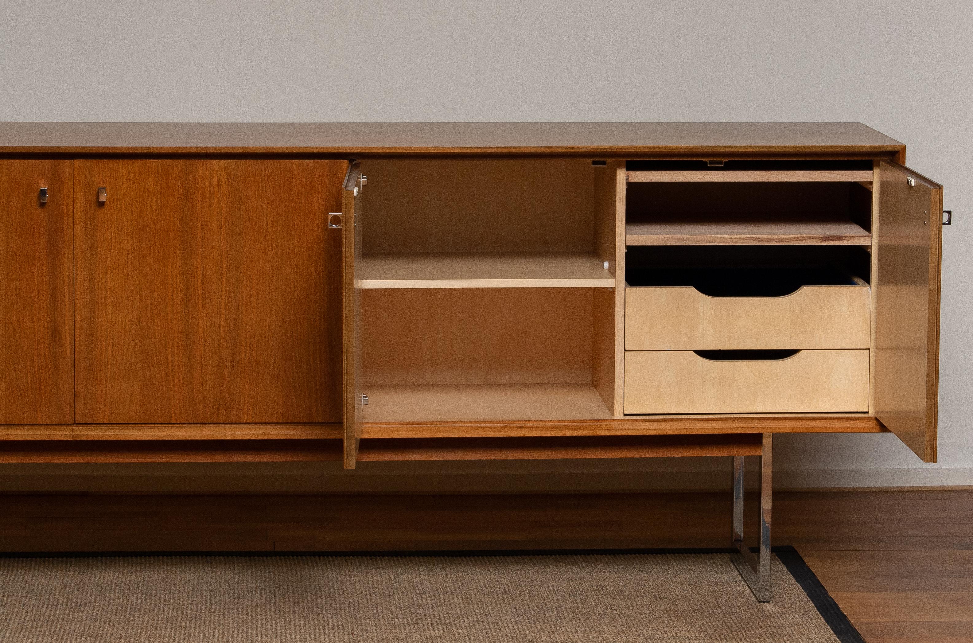 1970, Wide Credenzas Sideboard in Walnut with Chrome Handles and Legs 9