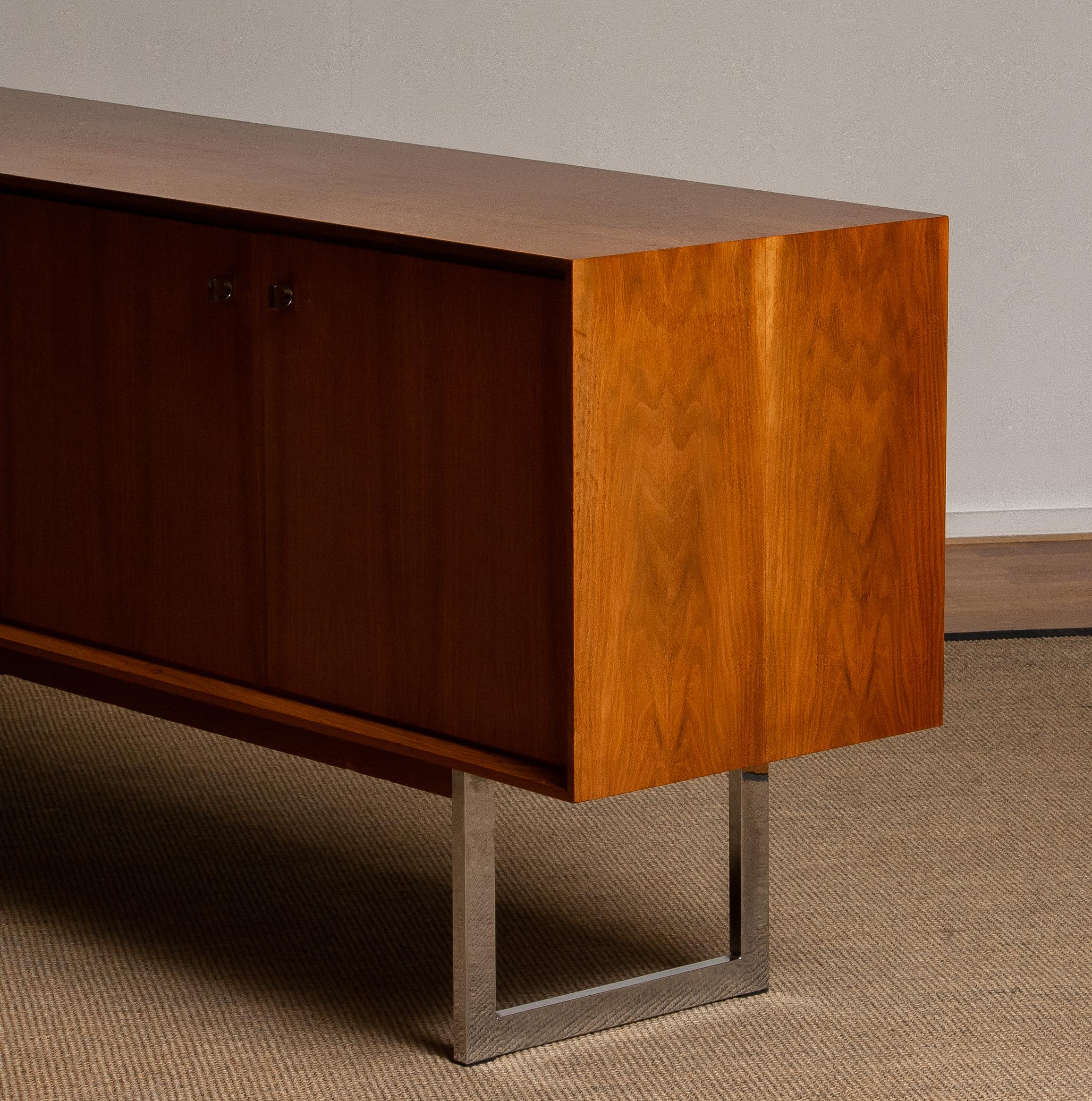 1970, Wide Credenzas Sideboard in Walnut with Chrome Handles and Legs 11