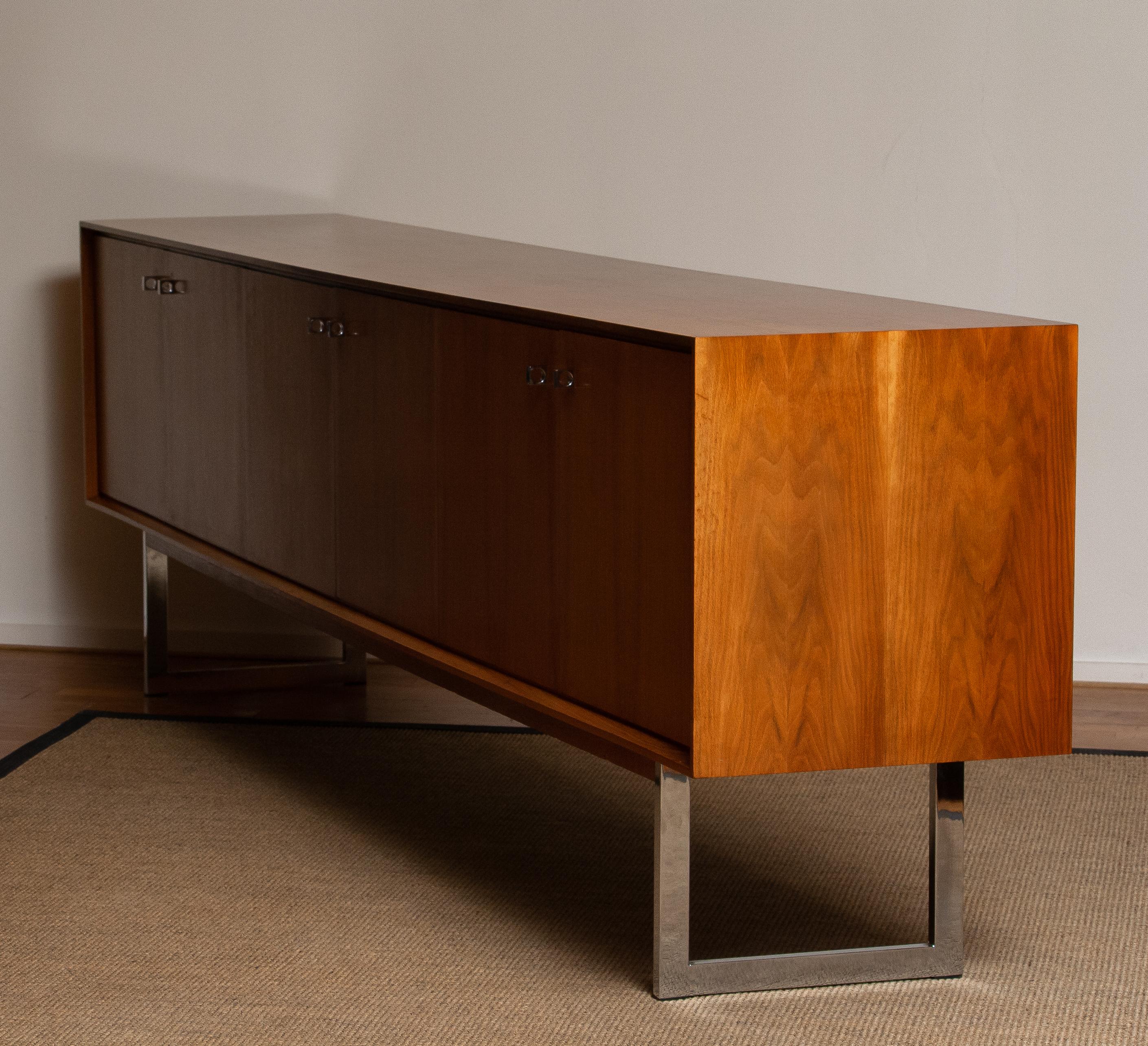 1970, Wide Credenzas Sideboard in Walnut with Chrome Handles and Legs 12