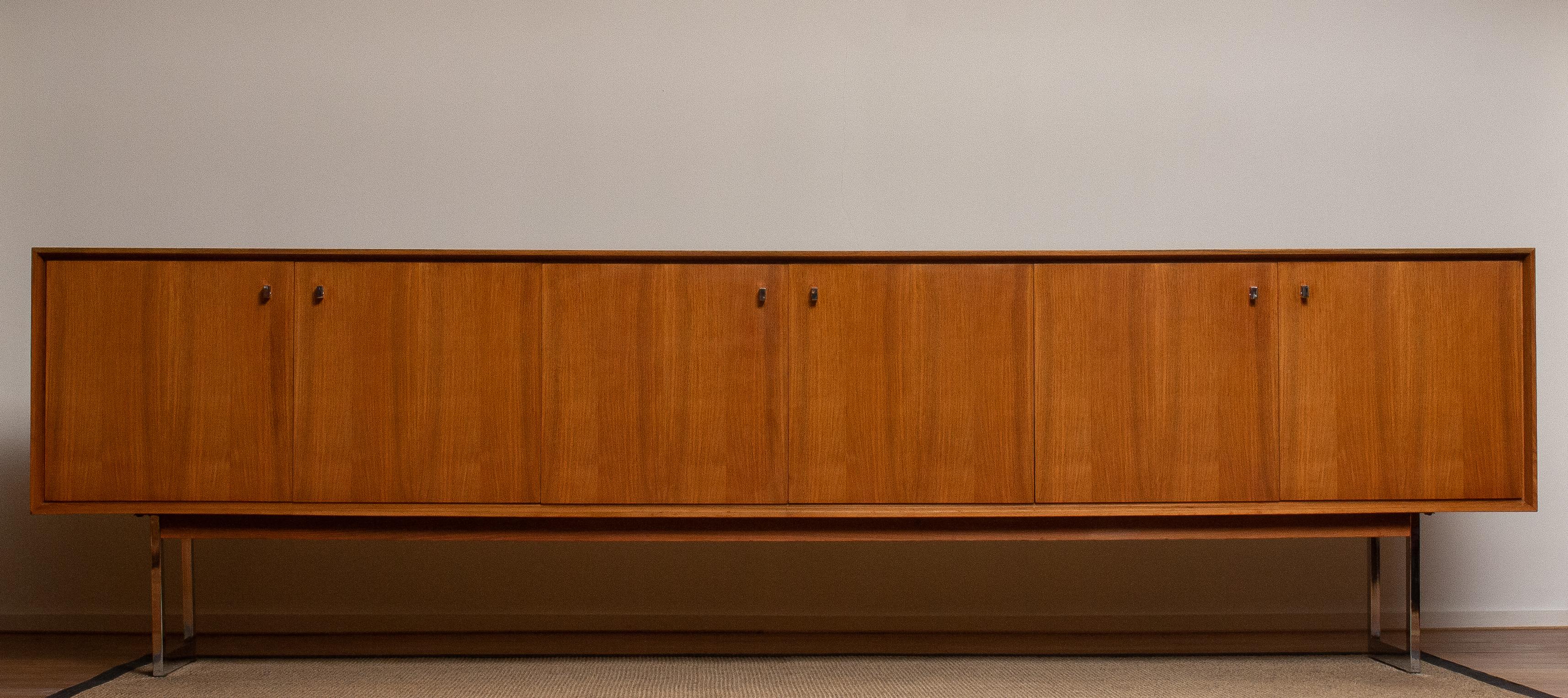 Mid-Century Modern 1970, Wide Credenzas Sideboard in Walnut with Chrome Handles and Legs