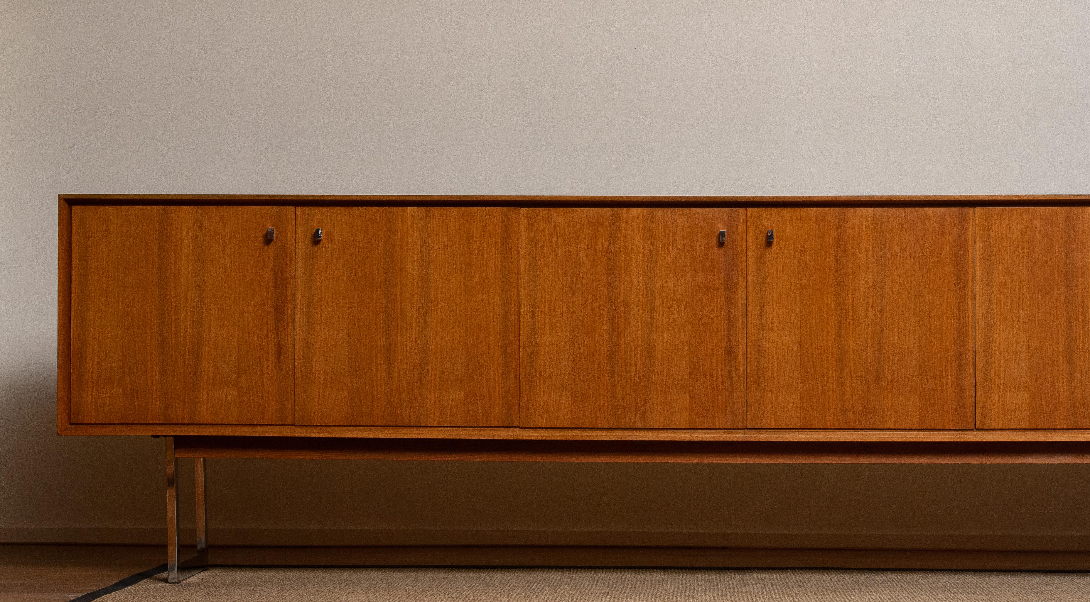 Late 20th Century 1970, Wide Credenzas Sideboard in Walnut with Chrome Handles and Legs