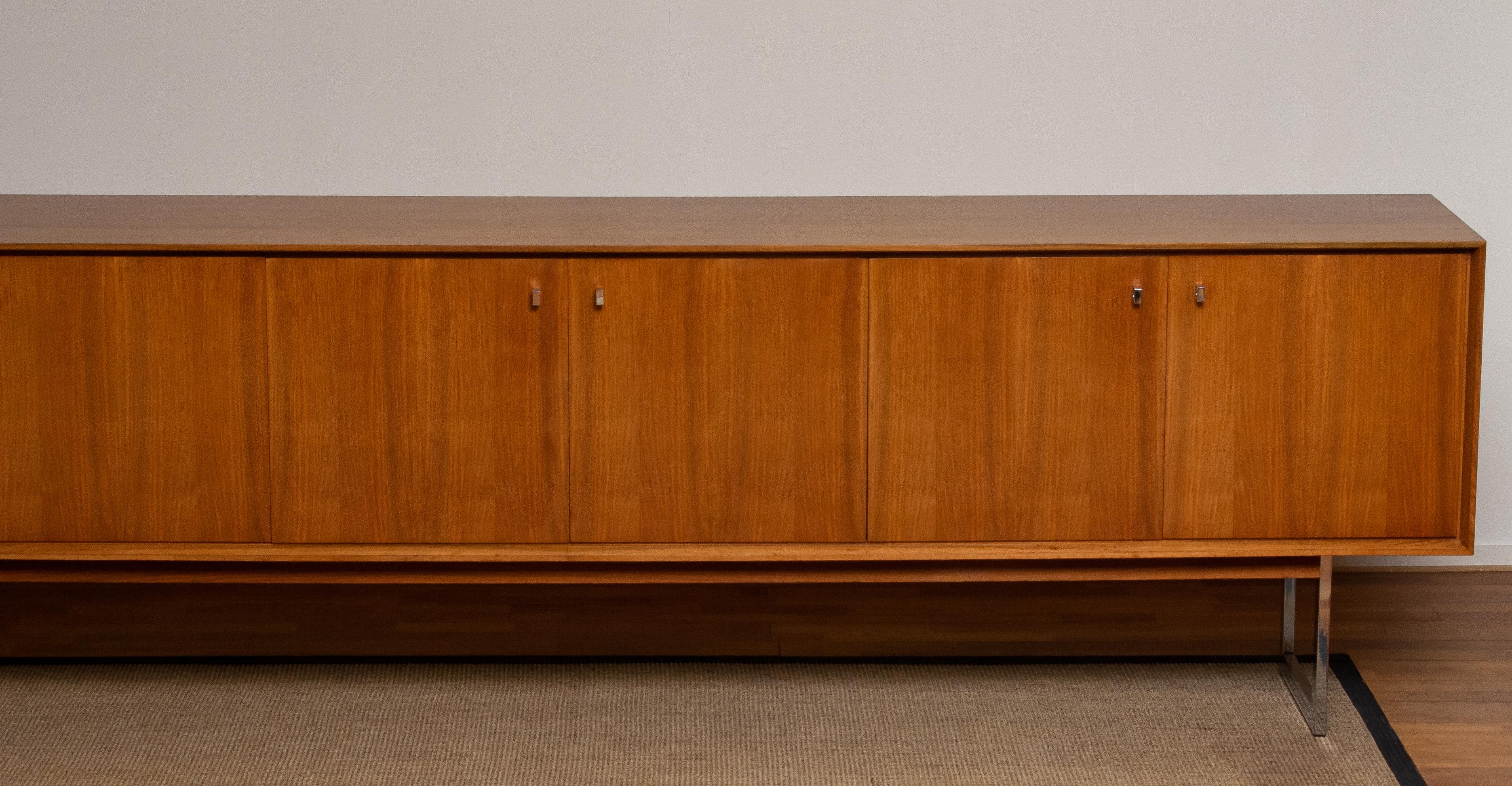 1970, Wide Credenzas Sideboard in Walnut with Chrome Handles and Legs 3