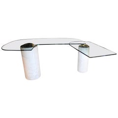 1970 Writing Desk Made by Mangiarotti for Skipper in Carrara Marble Glass Top