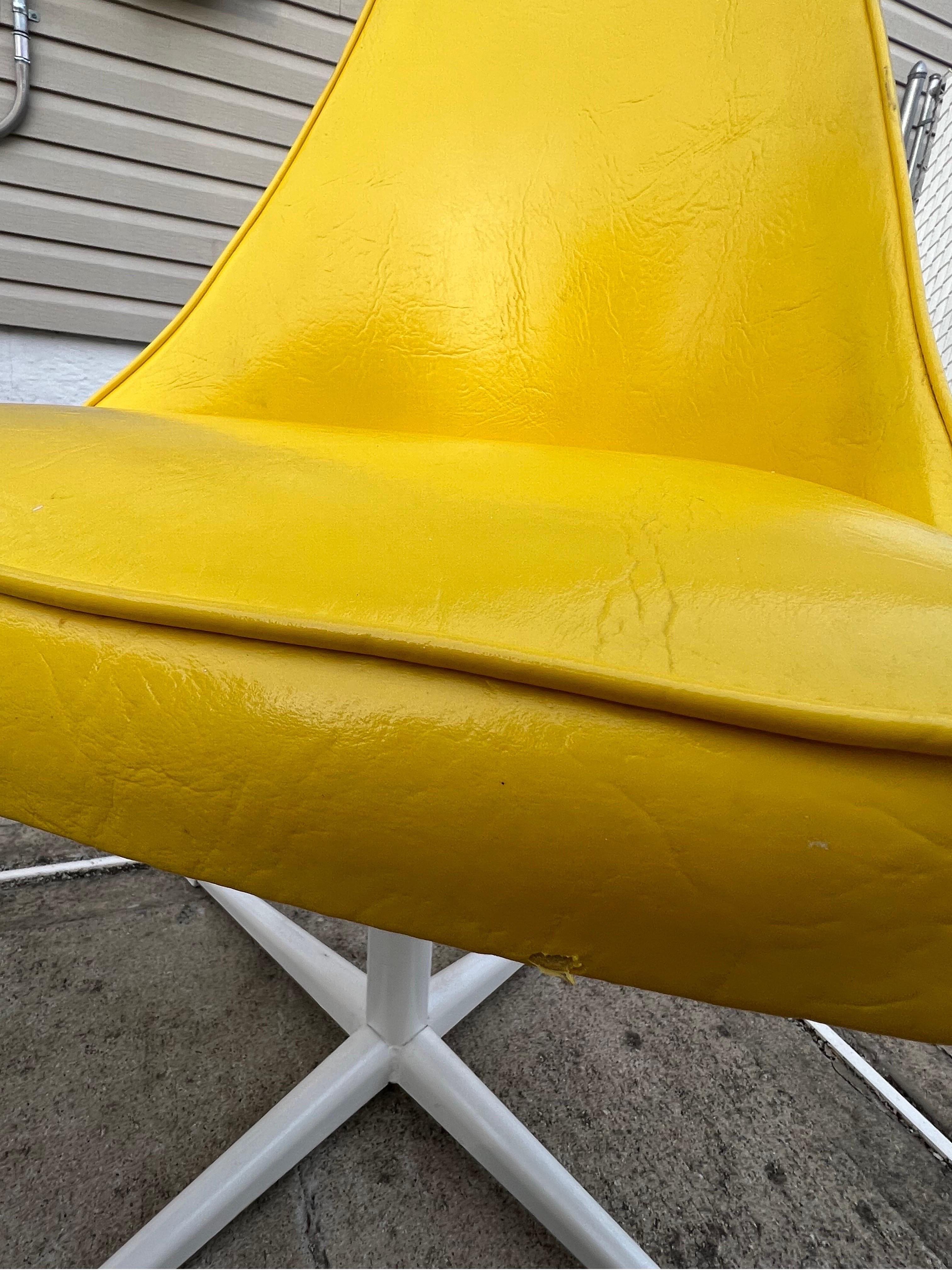 Metal 1970 Yellow Vinyl Dining Chairs, a Set of 4 For Sale