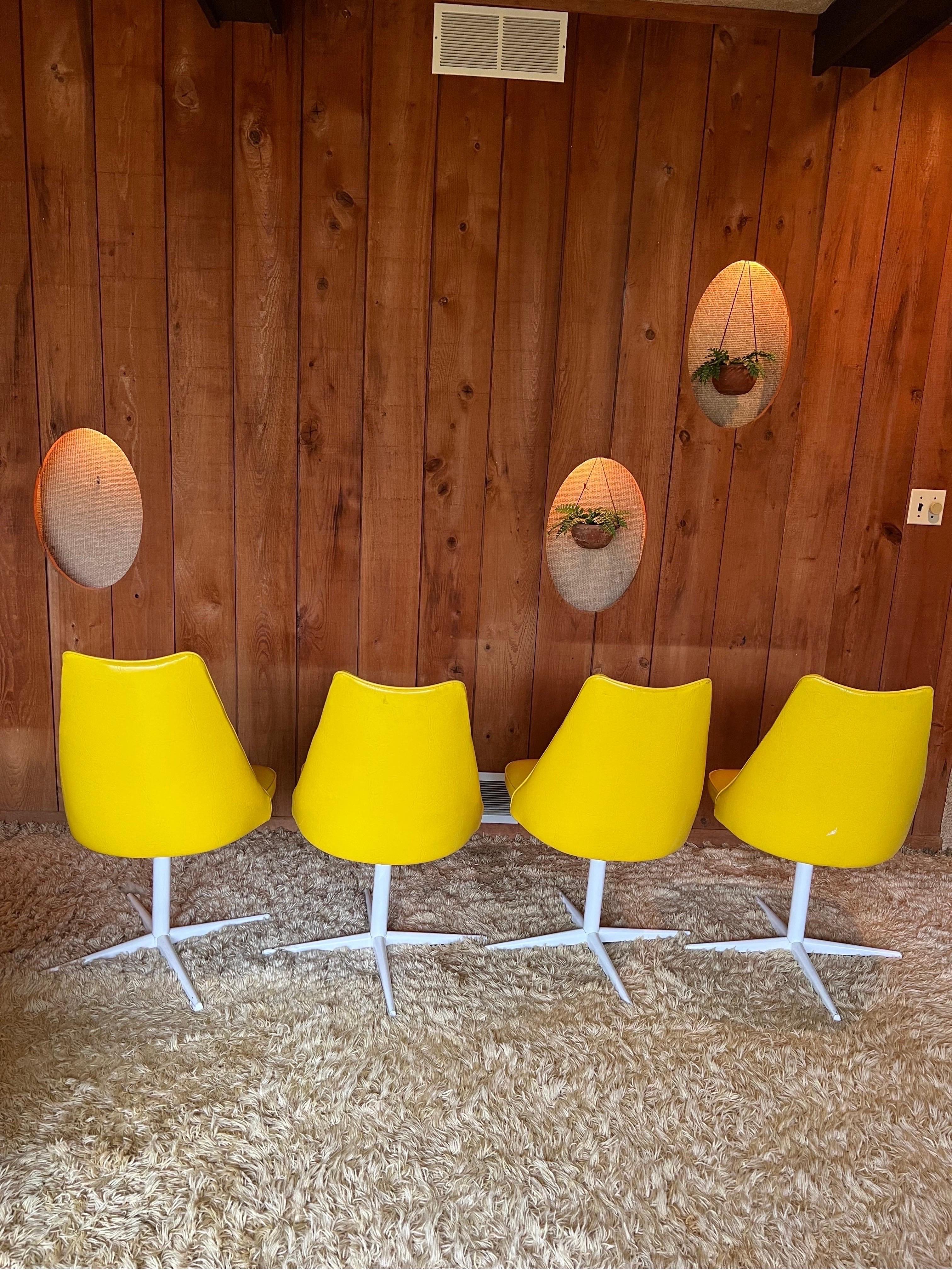1970s yellow Vinyl dining chairs set of 4. From a 1972 home where everything is well maintained by the original owner.