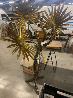 1970′ Yuka Palm Floor Lamp in Brass and Patinated Iron Maison Jansen
