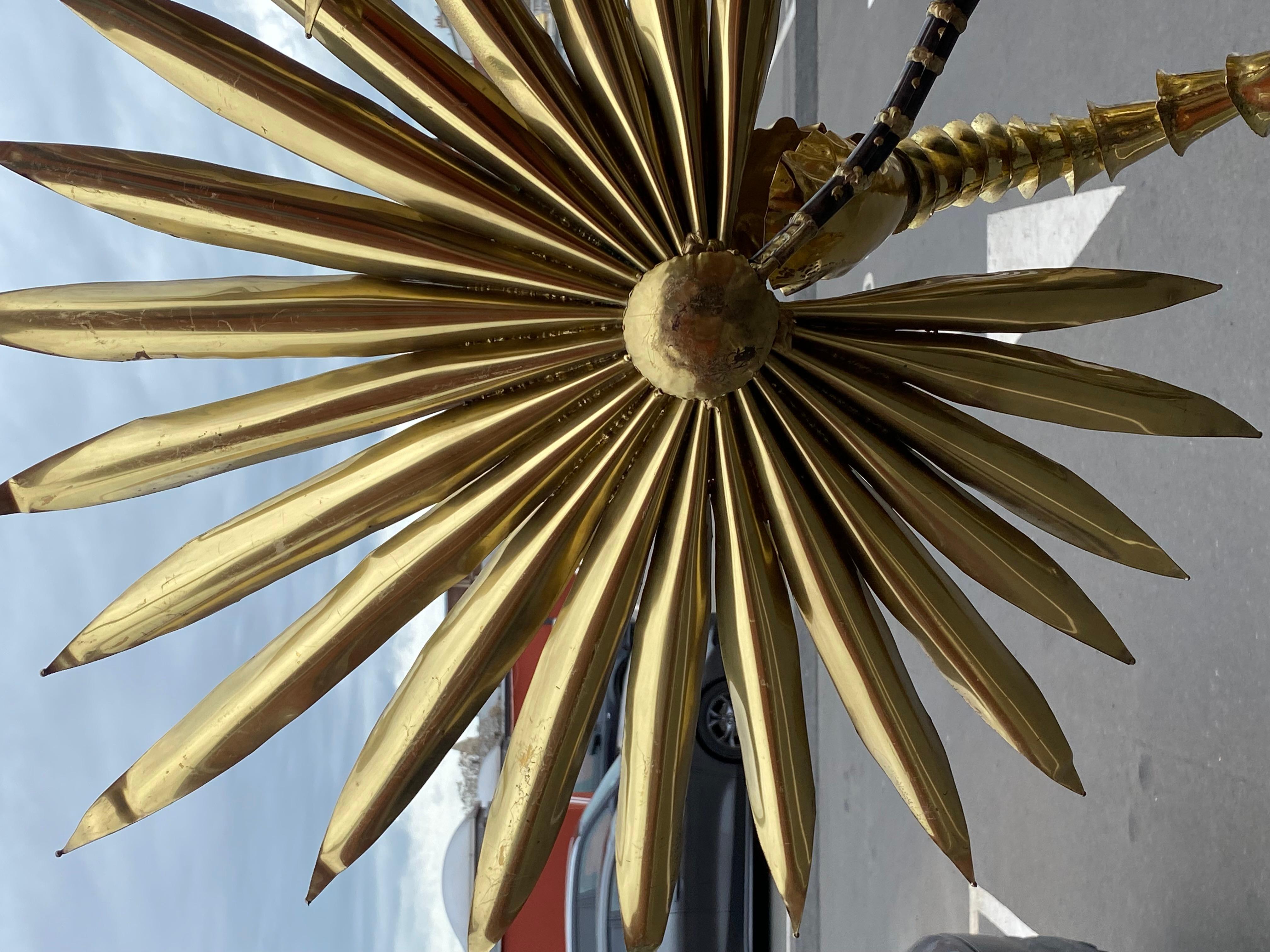 1970′ Yuka Palm Tree Floor Lamp in Brass and Patinated Iron Maison Jansen 3 Head For Sale 7