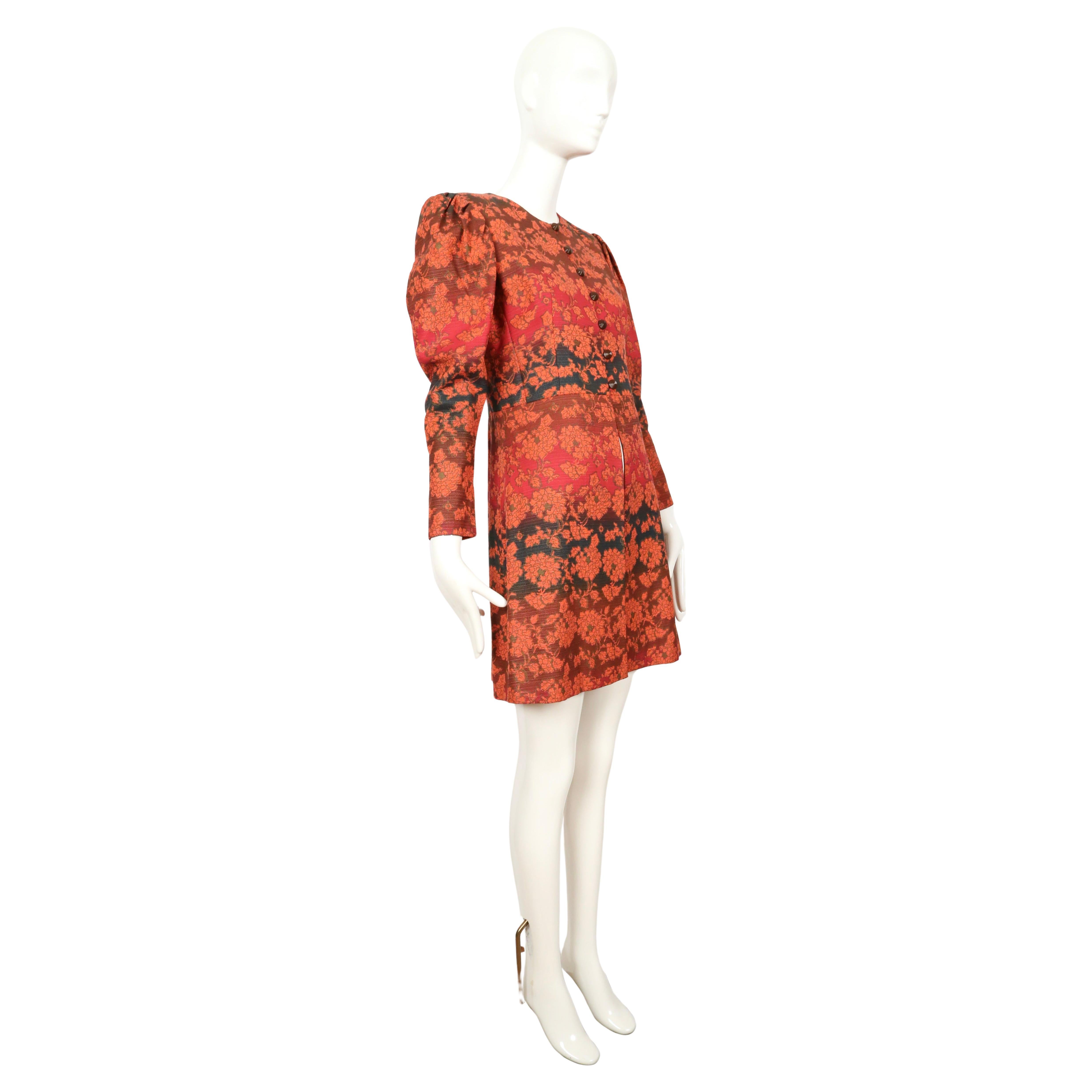 1970 YVES SAINT LAURENT gradient color floral coat with puff sleeves In Good Condition For Sale In San Fransisco, CA