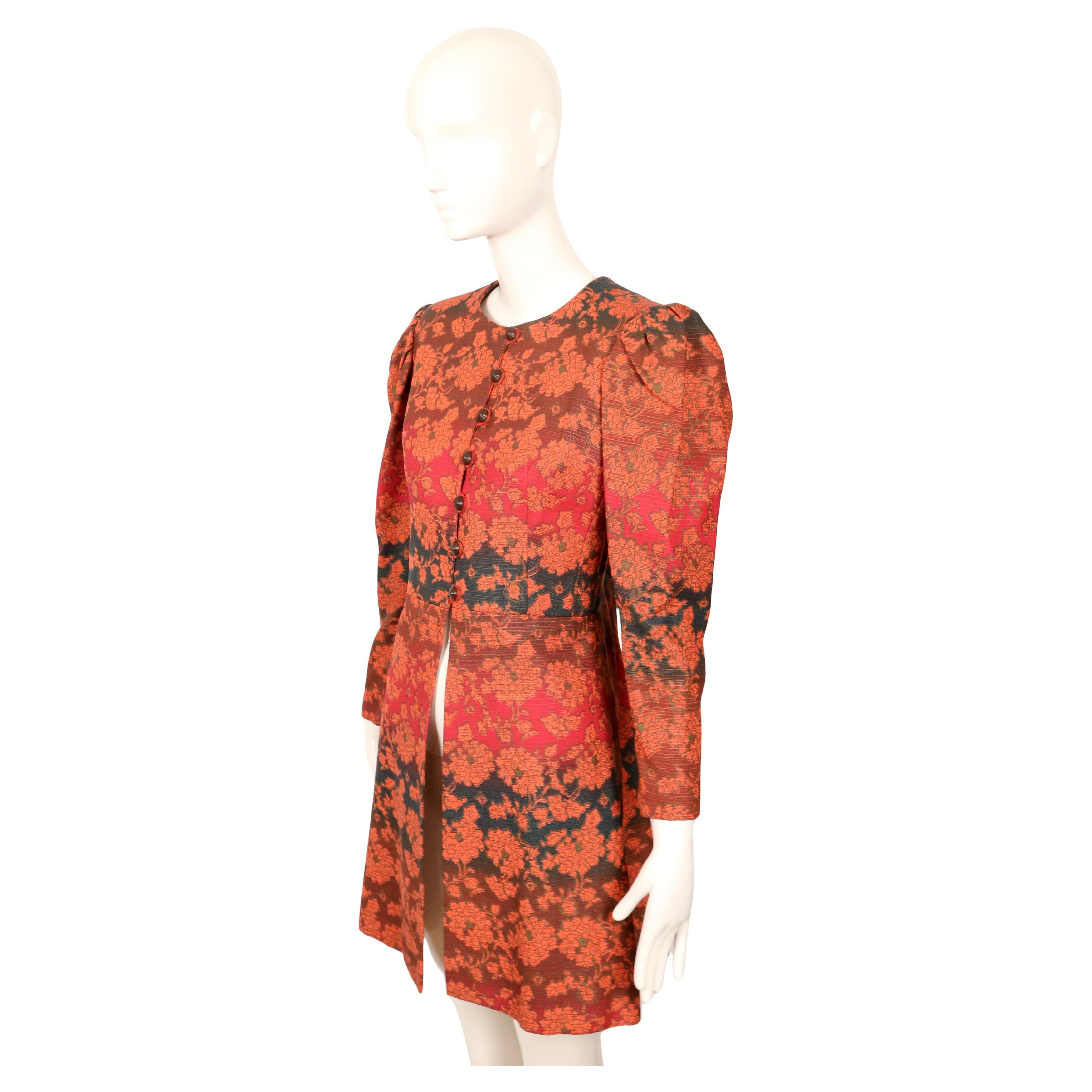 1970 YVES SAINT LAURENT gradient color floral coat with puff sleeves For Sale 3